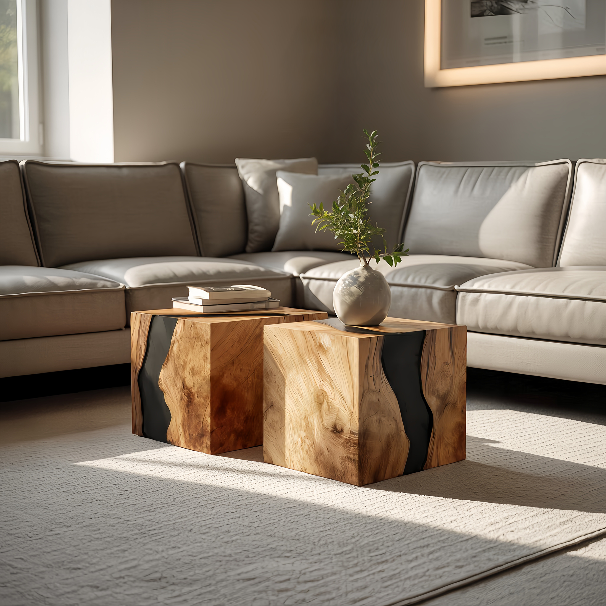 Handcrafted Solid Wood Cube Table For Natural Decor Home SILDTTNCF046