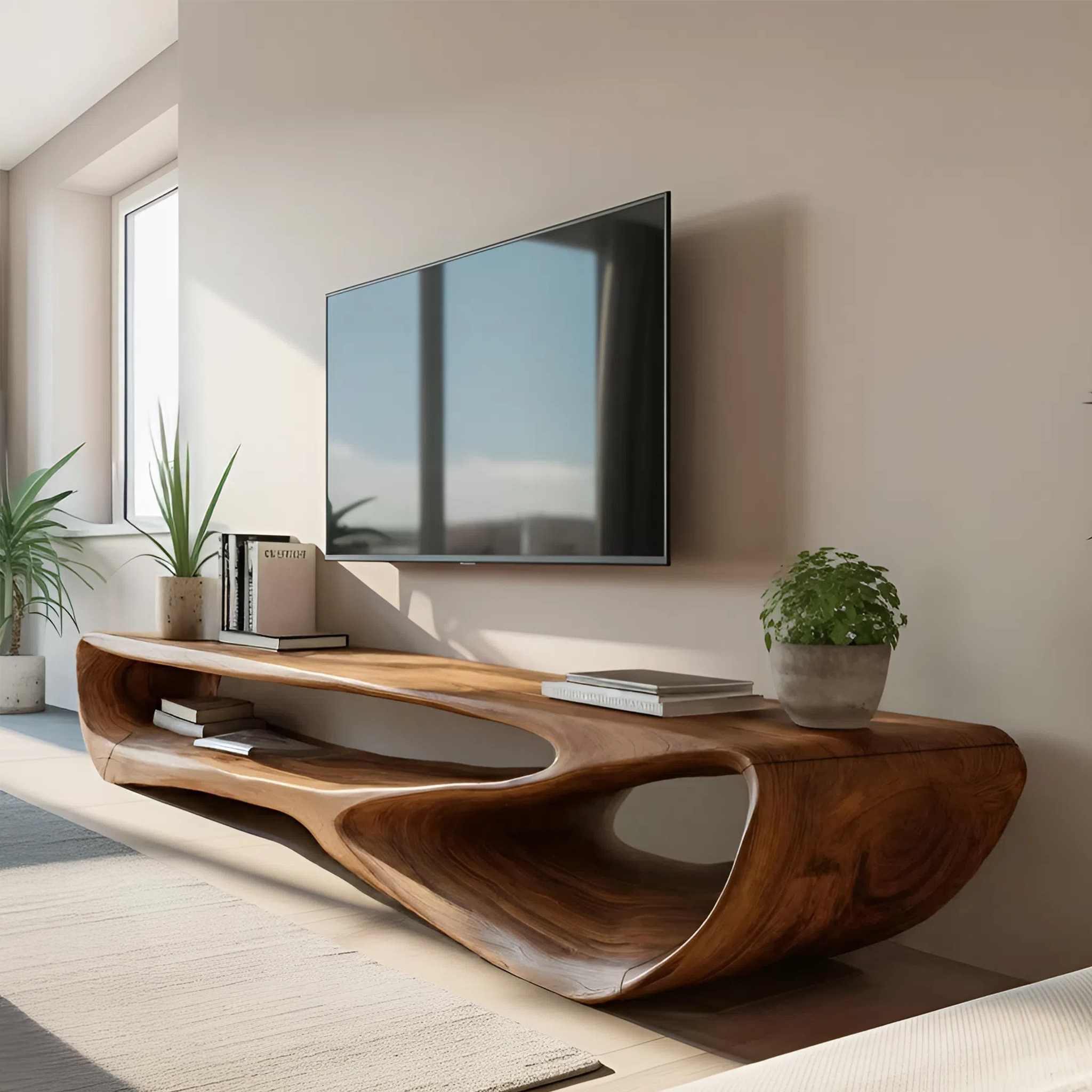 Minimal Curved TV Console For Living Room RTTHHNTVC060