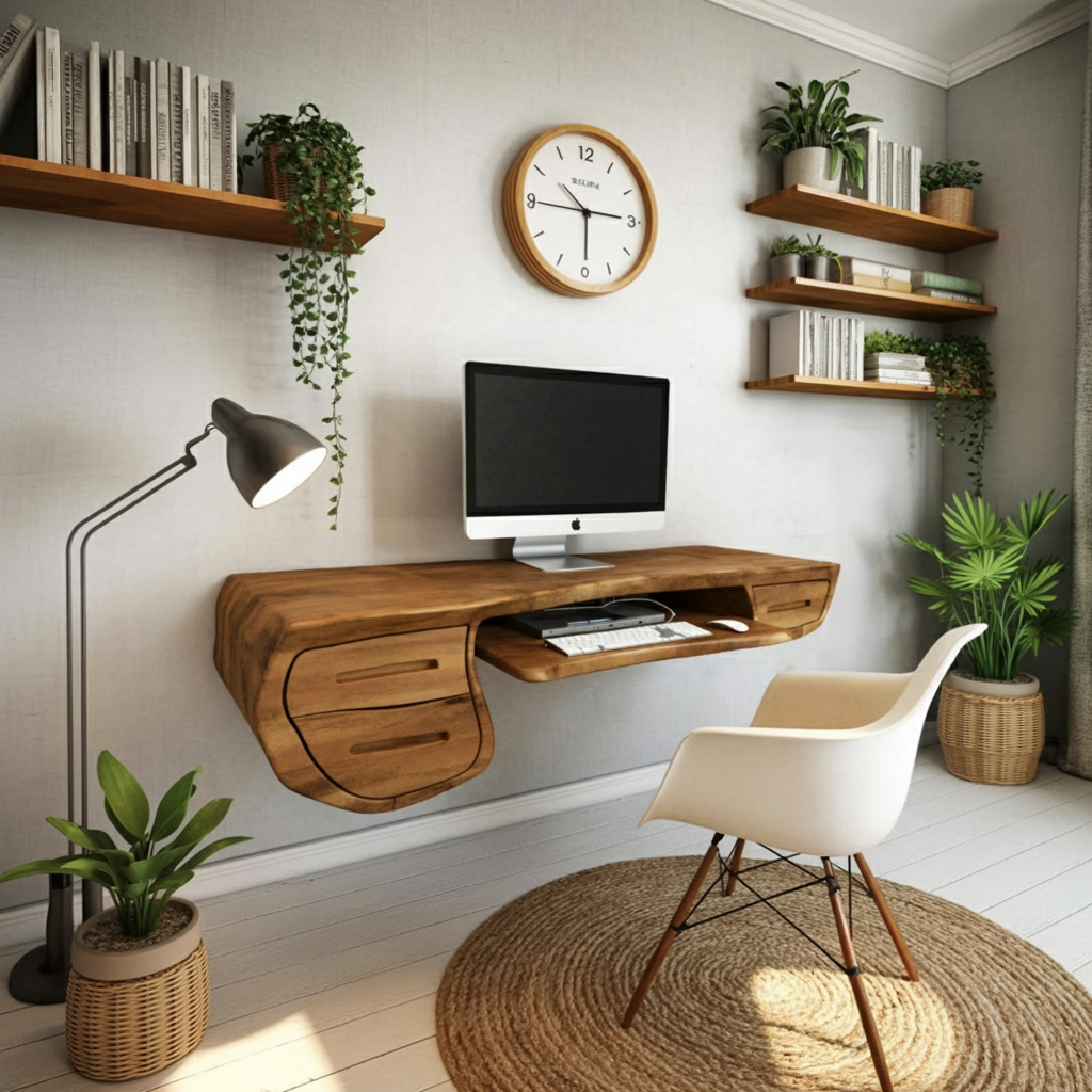 Floating Sculptural Desk With Drawers For Home Office And Studio SITHHNFLD004