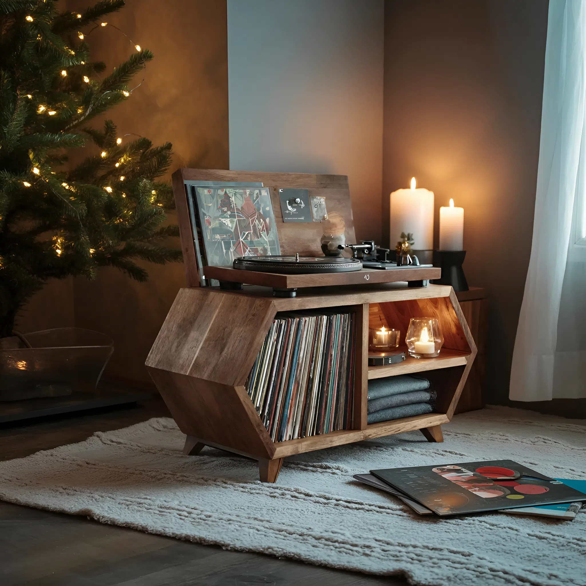 Handcrafted Wooden Record Stand For Bedroom Holiday Style SILDTTNCRS003