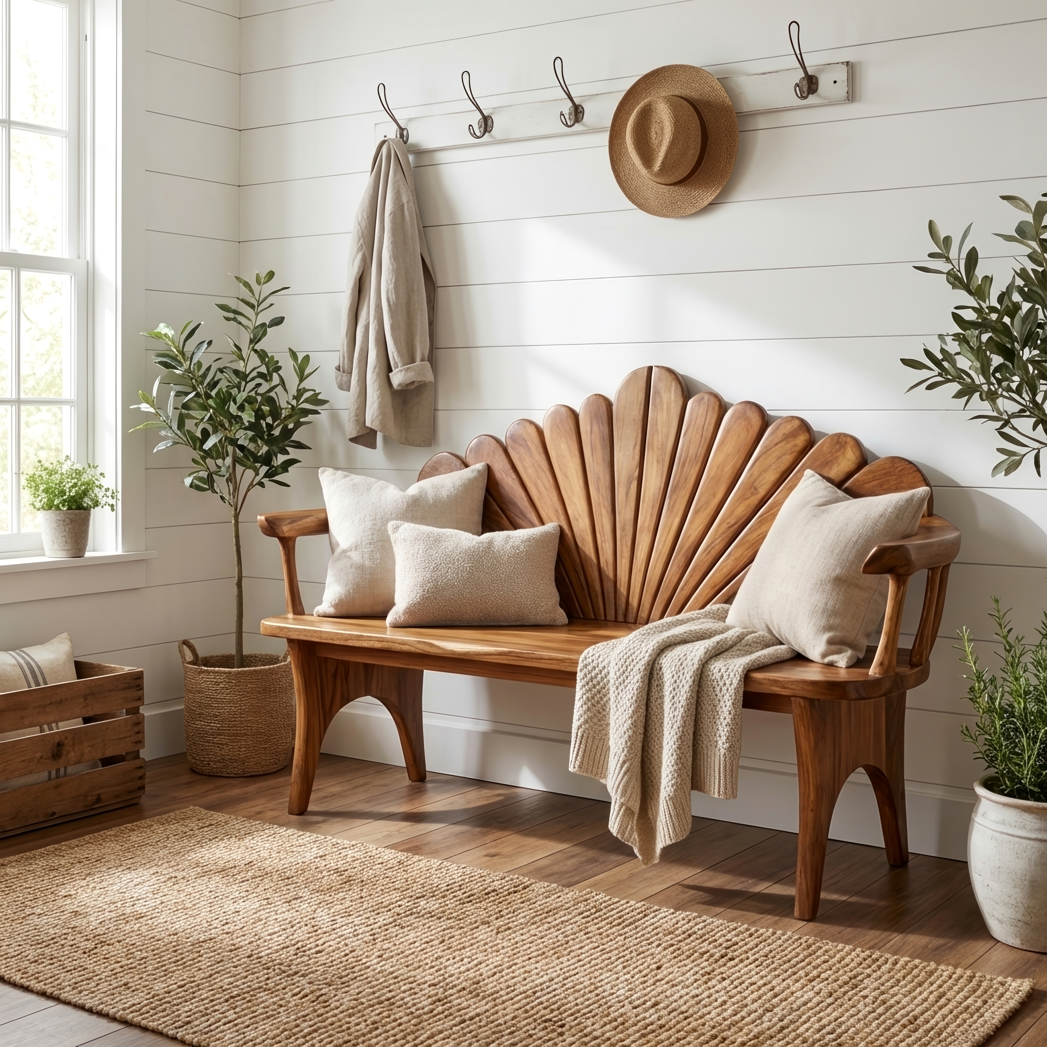 Natural Solid Wood Entryway Bench For Foyer Decor SILDTTRBEN034