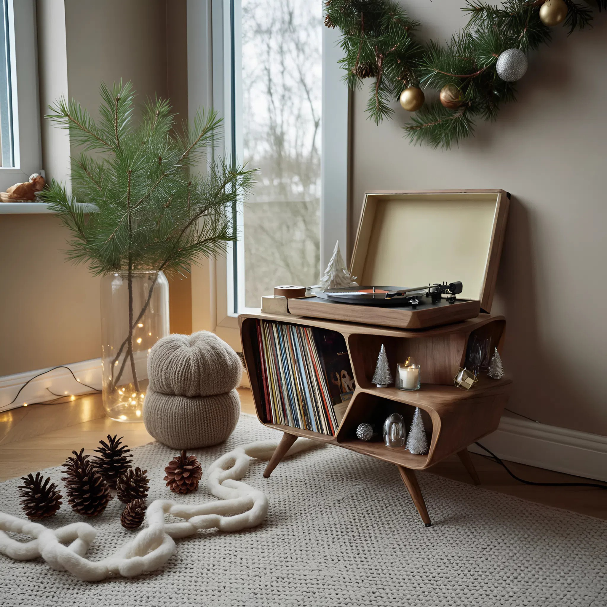 Mid Century Wooden Record Stand For Living Room Christmas Gift SILDTTNCRS001