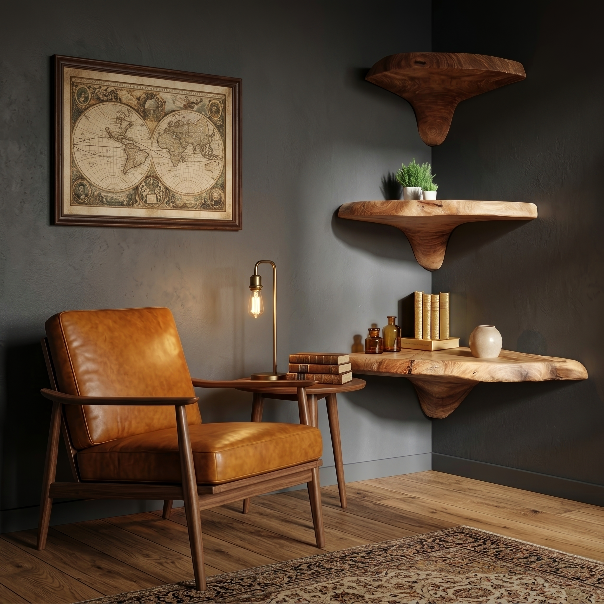 Handcrafted Wooden Live Edge Mushroom Shelf For Entryway Design SILDTTNCMS004