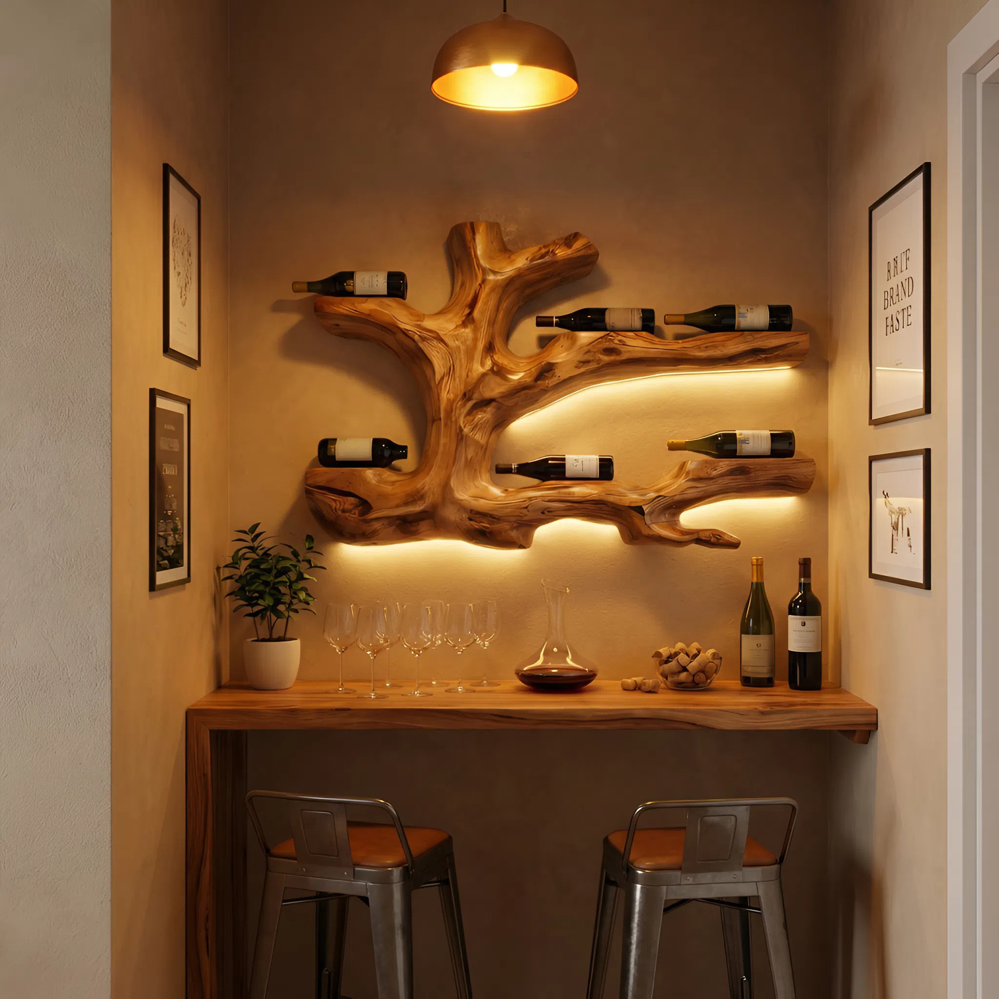 Rustic Live Edge Wine Rack Wall Hanging For Home Interiors RTTHTTWH008
