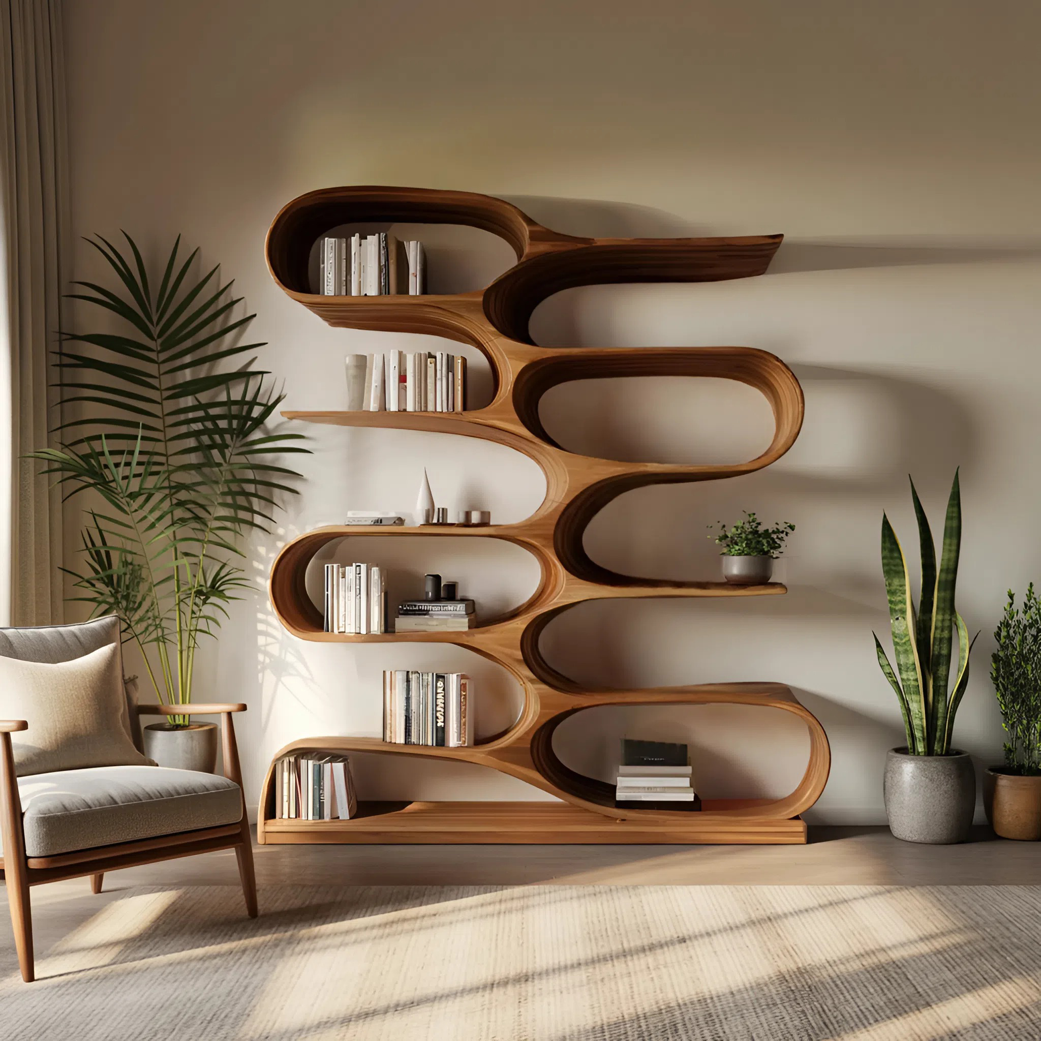 Organic Bookshelf For Living Room Or Home Decor SITHHNBS056