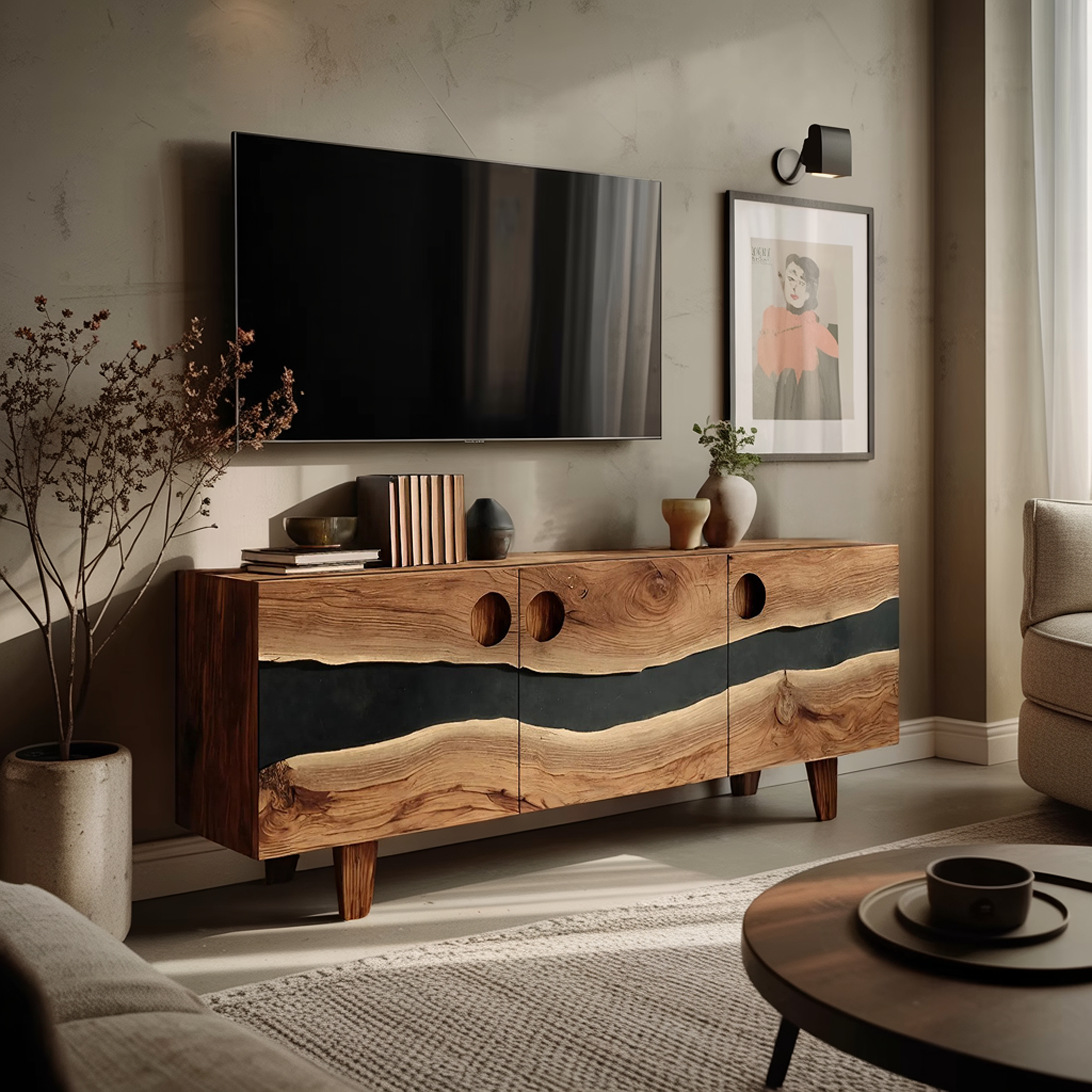 Farmhouse Solid Wood Media Stand For Home Decor SILDTTNTVC111