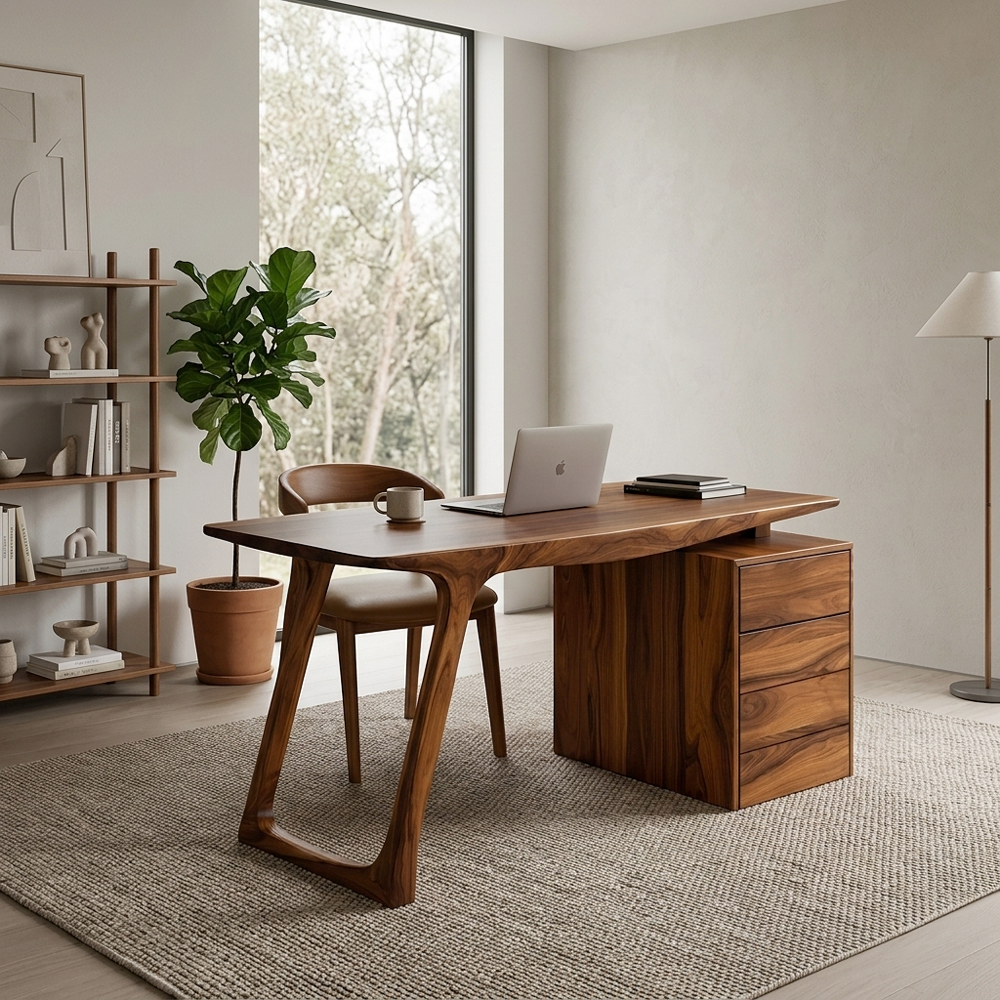 Contemporary Live Edge Office Desk With Storage Cabinet For Workspace SITHHNDE028