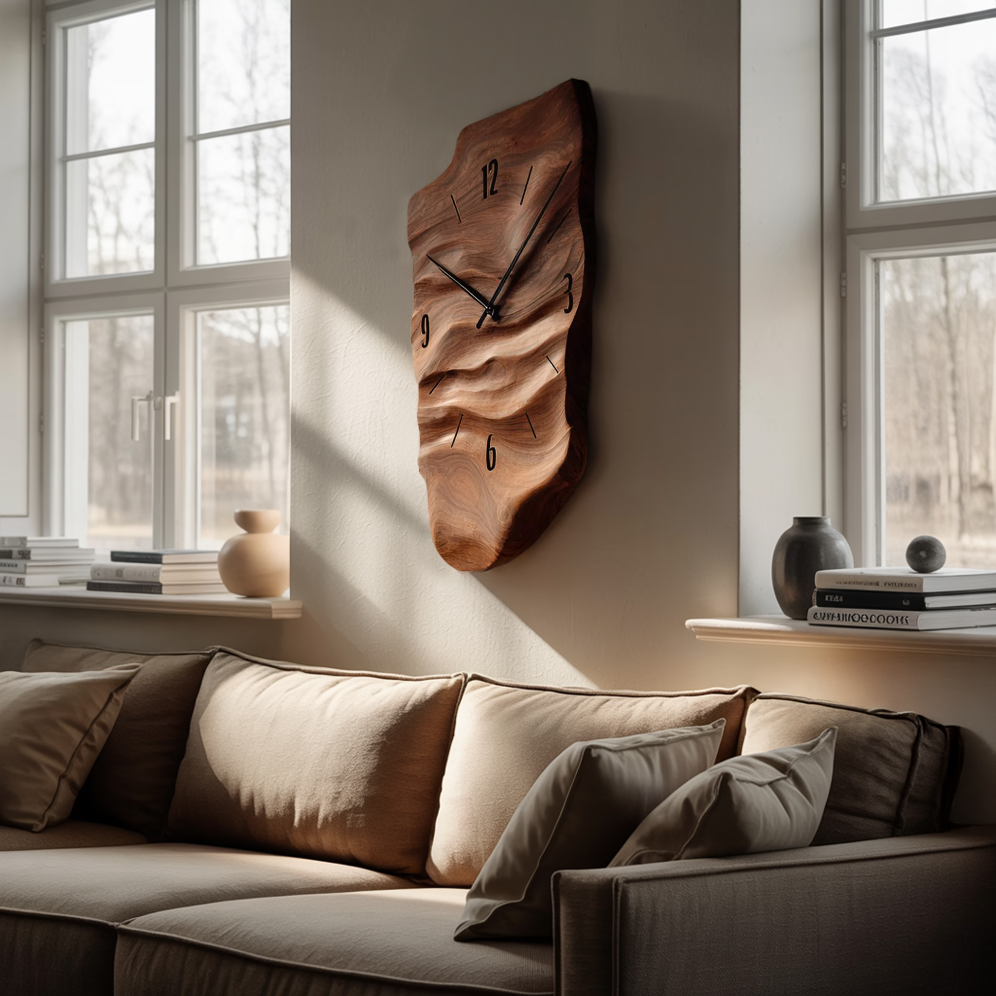 Modern Wall Clock Carved Design For Living Room Space RTTHHNWAC004
