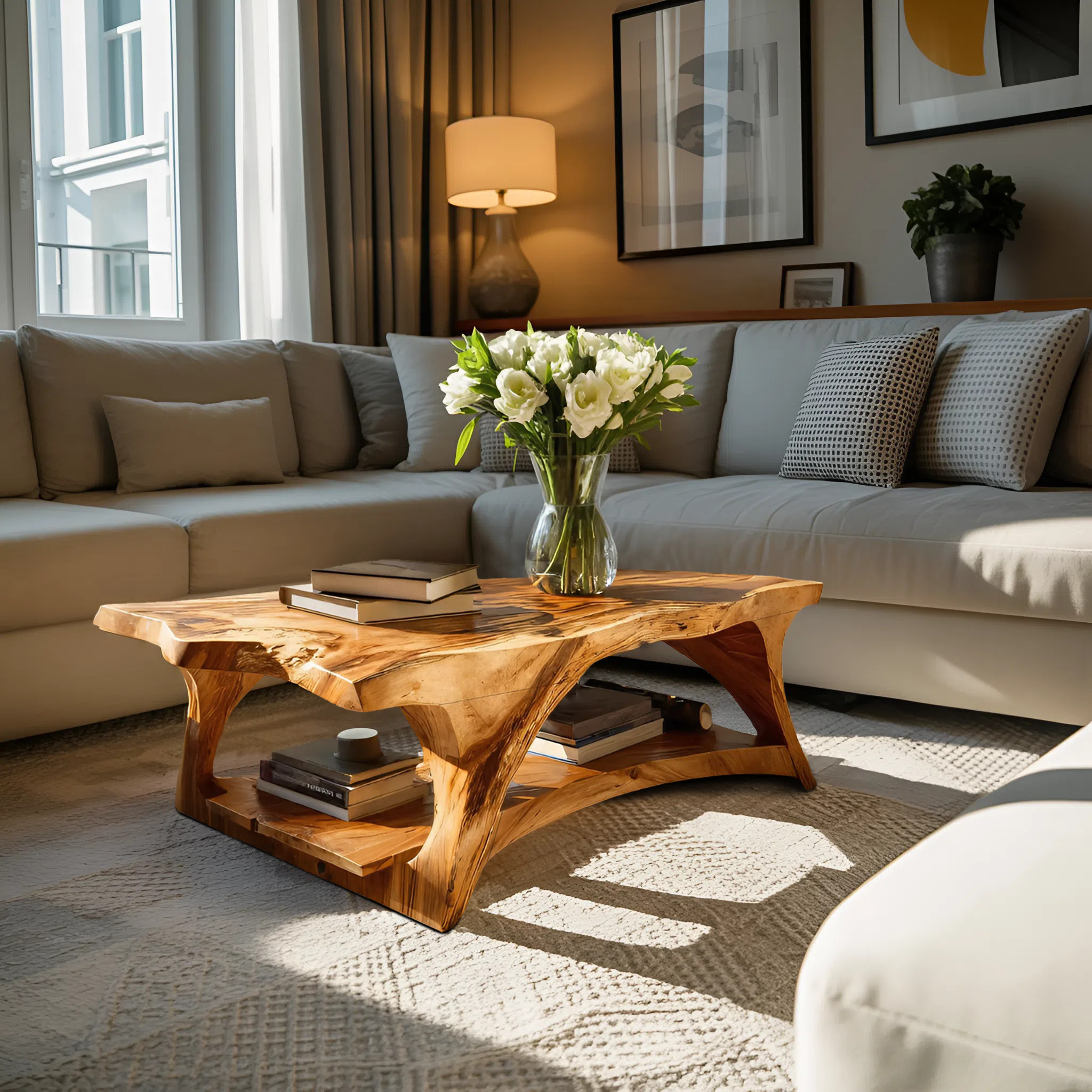 Handcrafted Coffee Table With Live Edge Legs For Living RTTHTTCF034