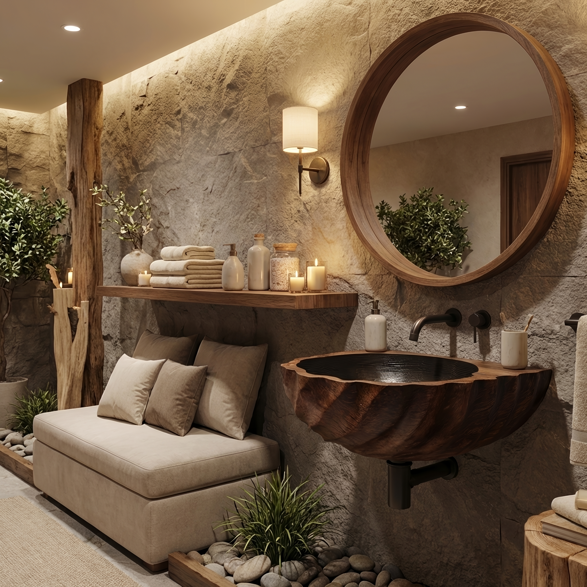 Modern Wooden Live Edge Wood Basin For Minimalist Bathroom Design SILDTTRVS029