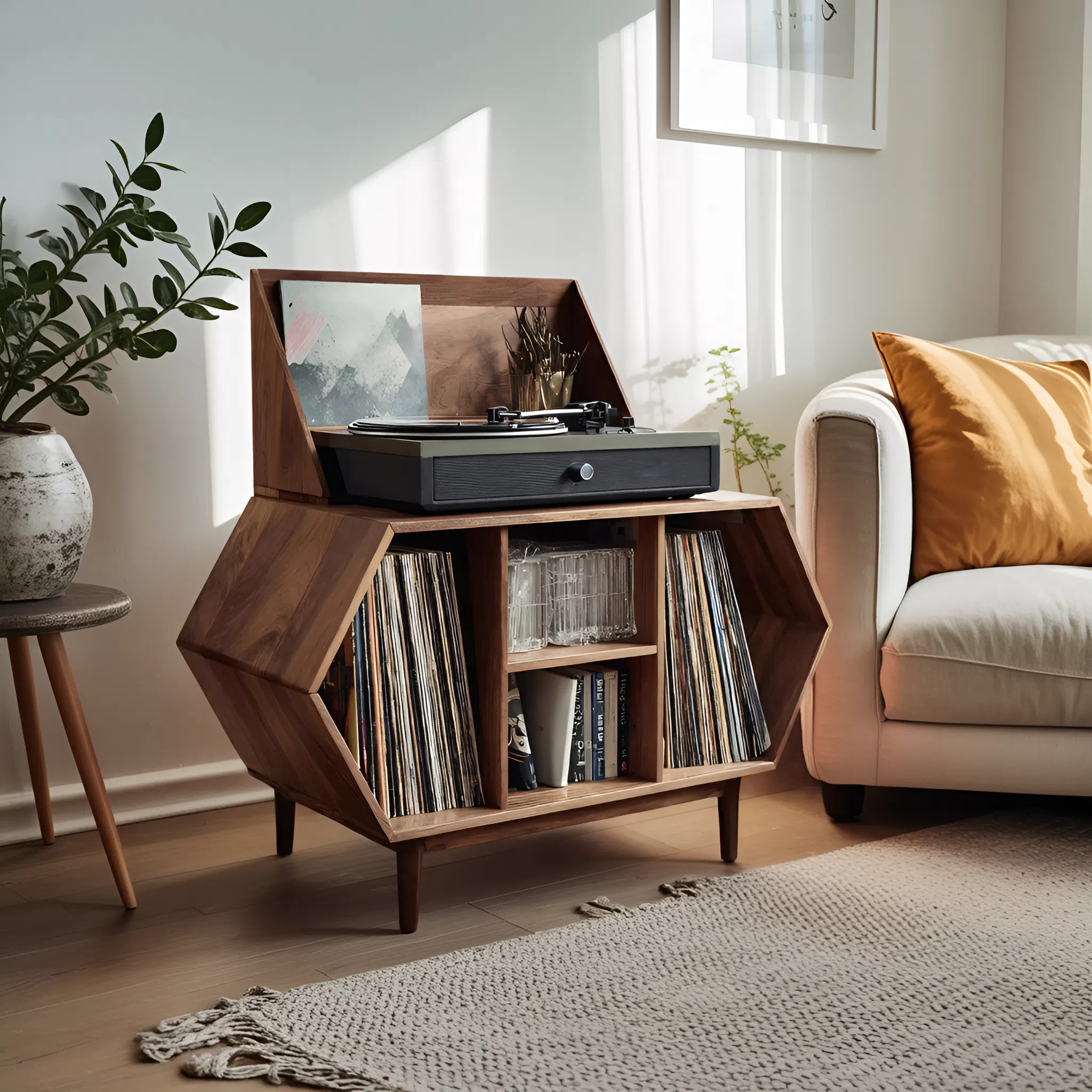 Farmhouse Solid Wood Record Stand For Entryway Furniture Decor SILDTTNRPT017