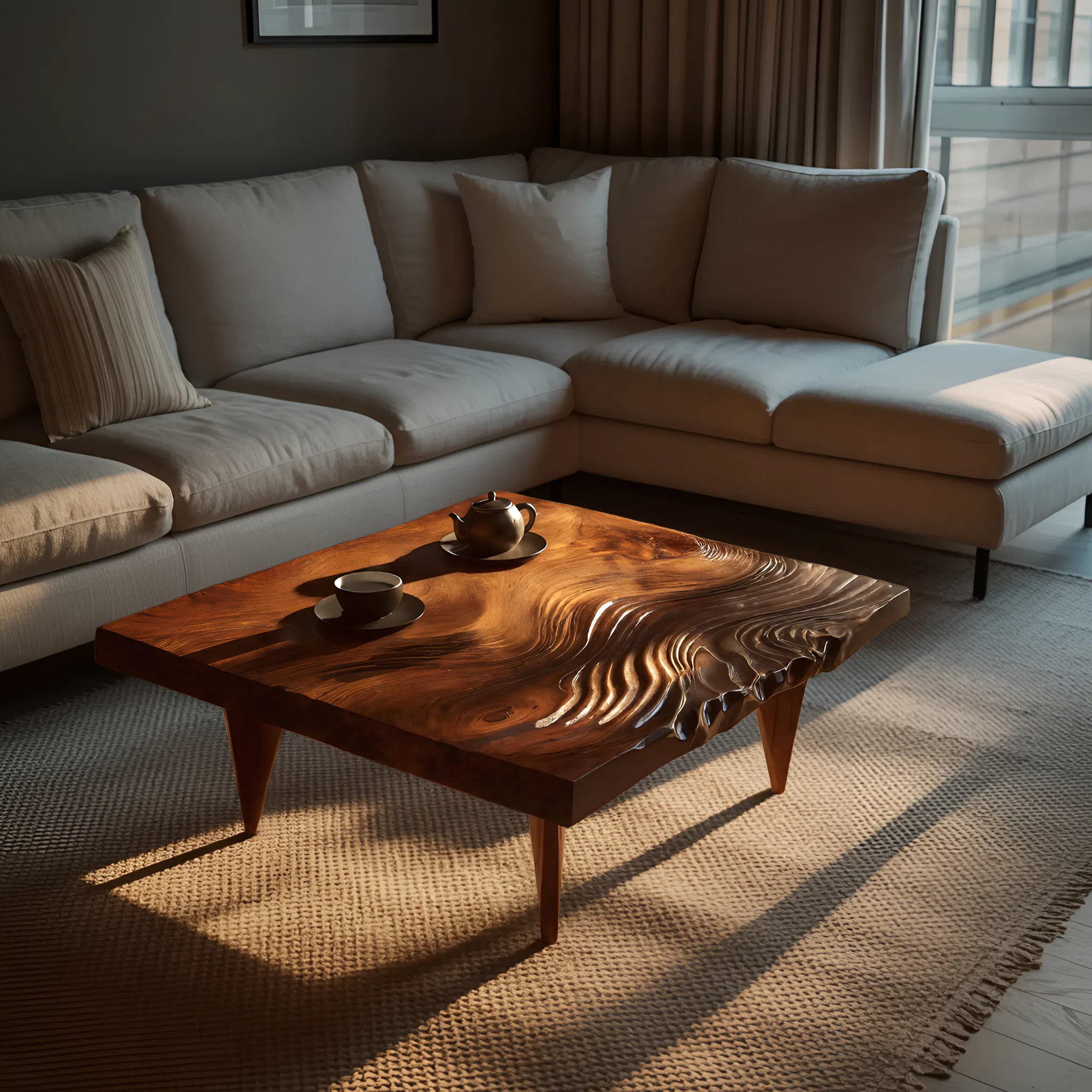Farmhouse Solid Wood Irregular Coffee Table For Entryway SILDTTRCF073