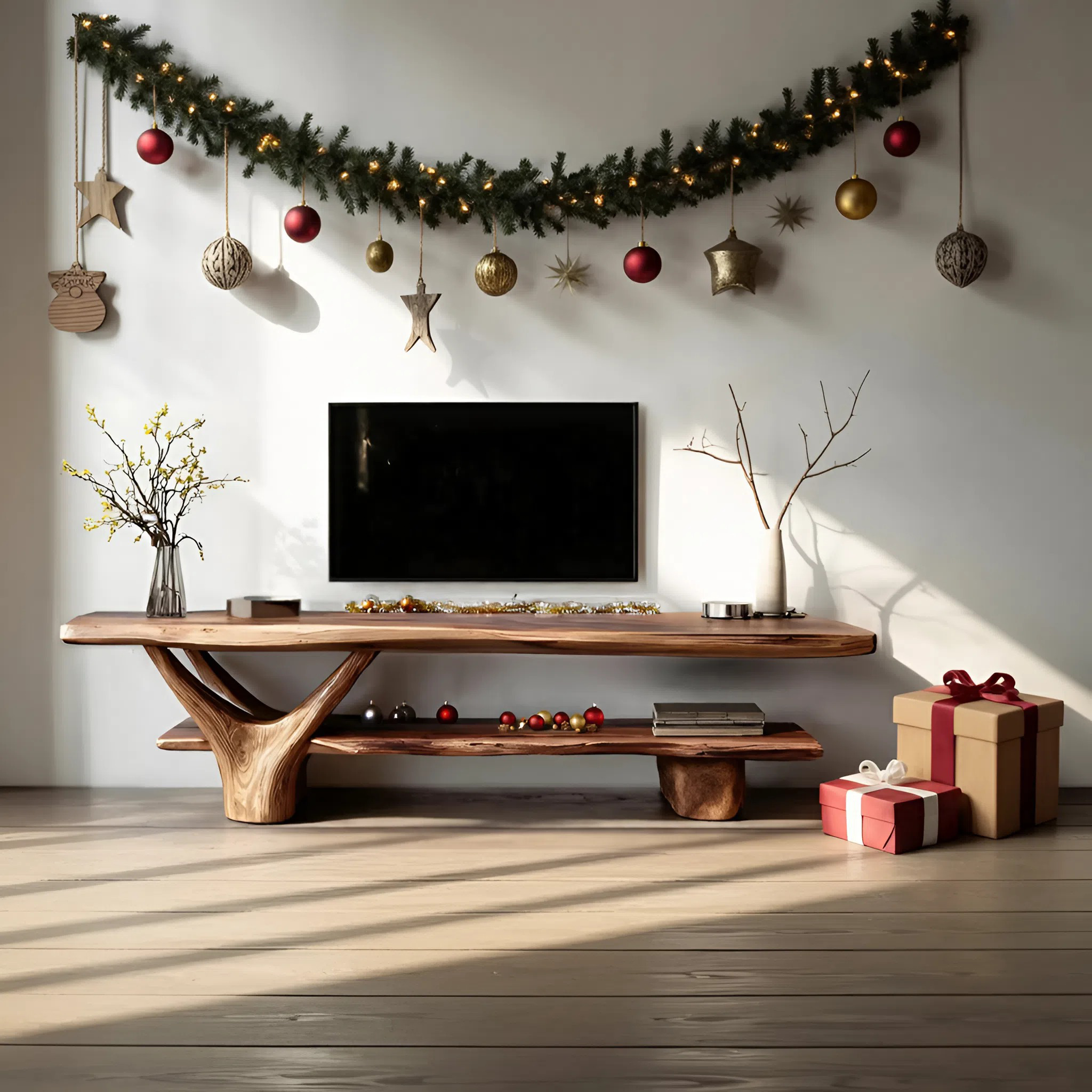 Handcrafted Wooden Live Edge TV Console For Holiday Entryway Design SILDTTNCTV011
