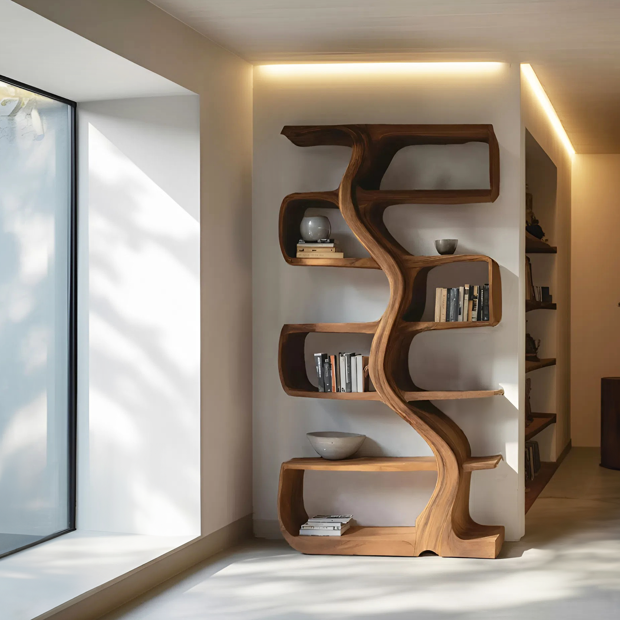 Organic Sculptural Bookshelf With Wavy Design For Living Room SITHHNBS069