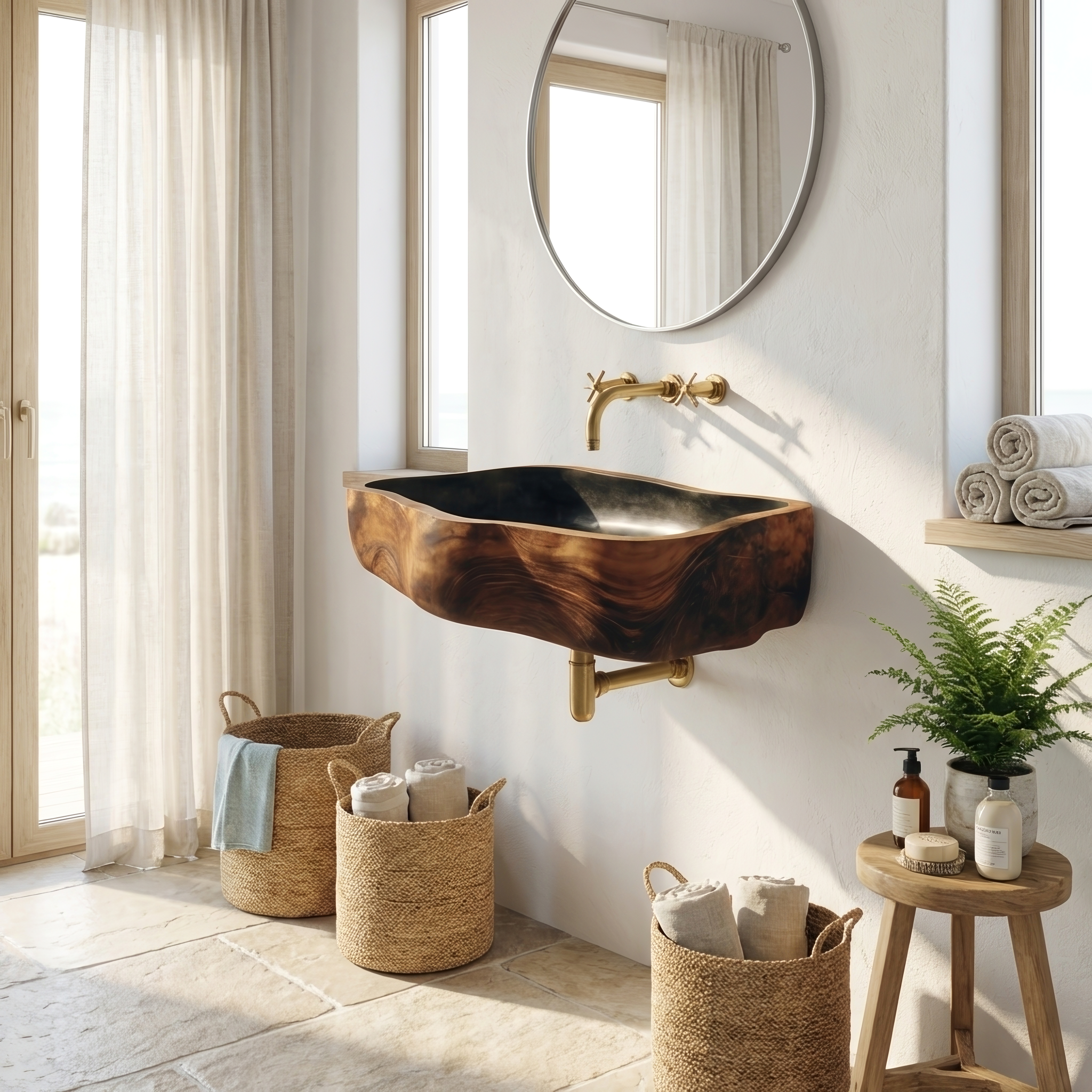 Mid Century Wooden Wall Mounted Bathroom Sink For Elegant Bathroom Design SILDTTNVS037