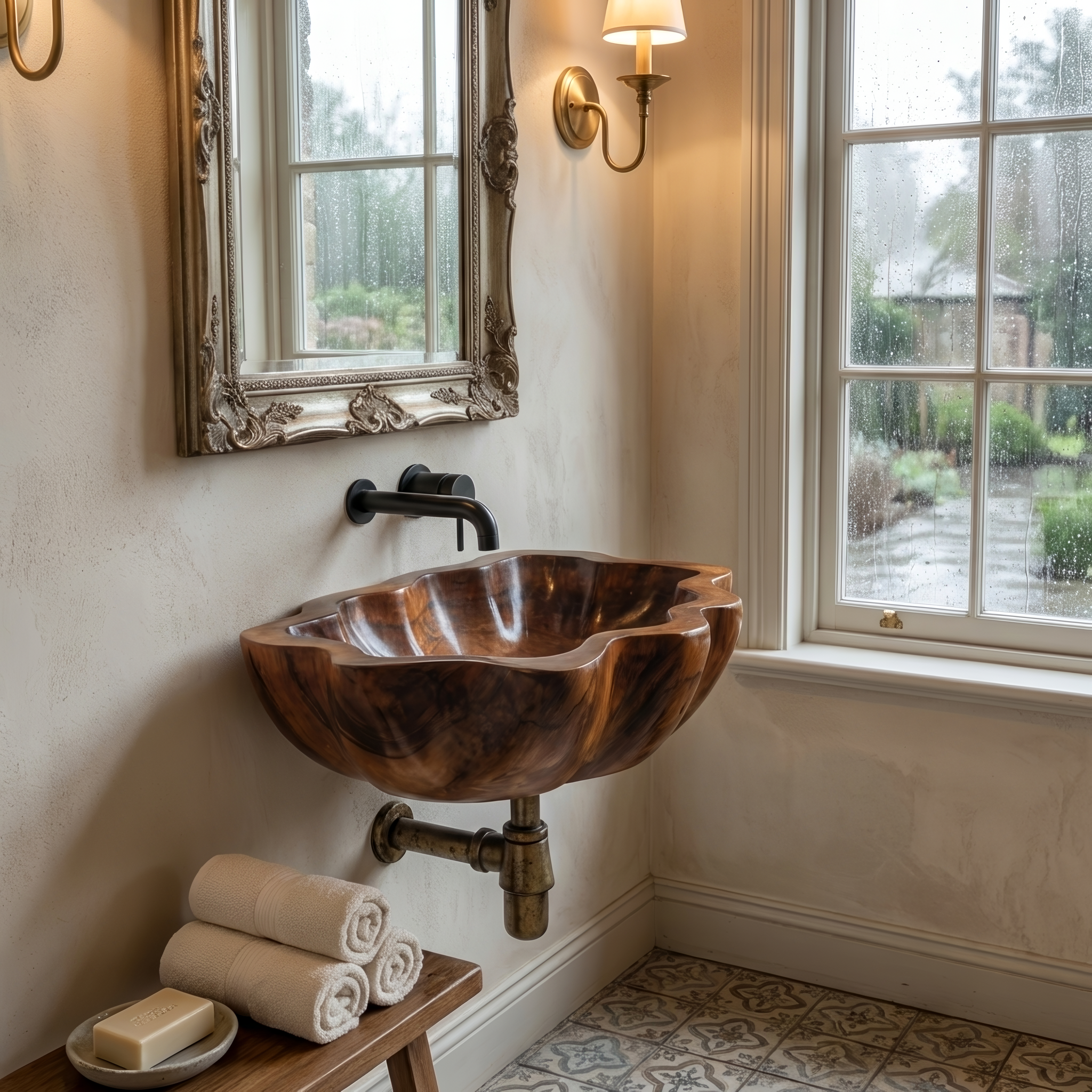 Handcrafted Solid Wood Wash Basin For Artistic Bathroom Interior Decor SILDTTRVS031