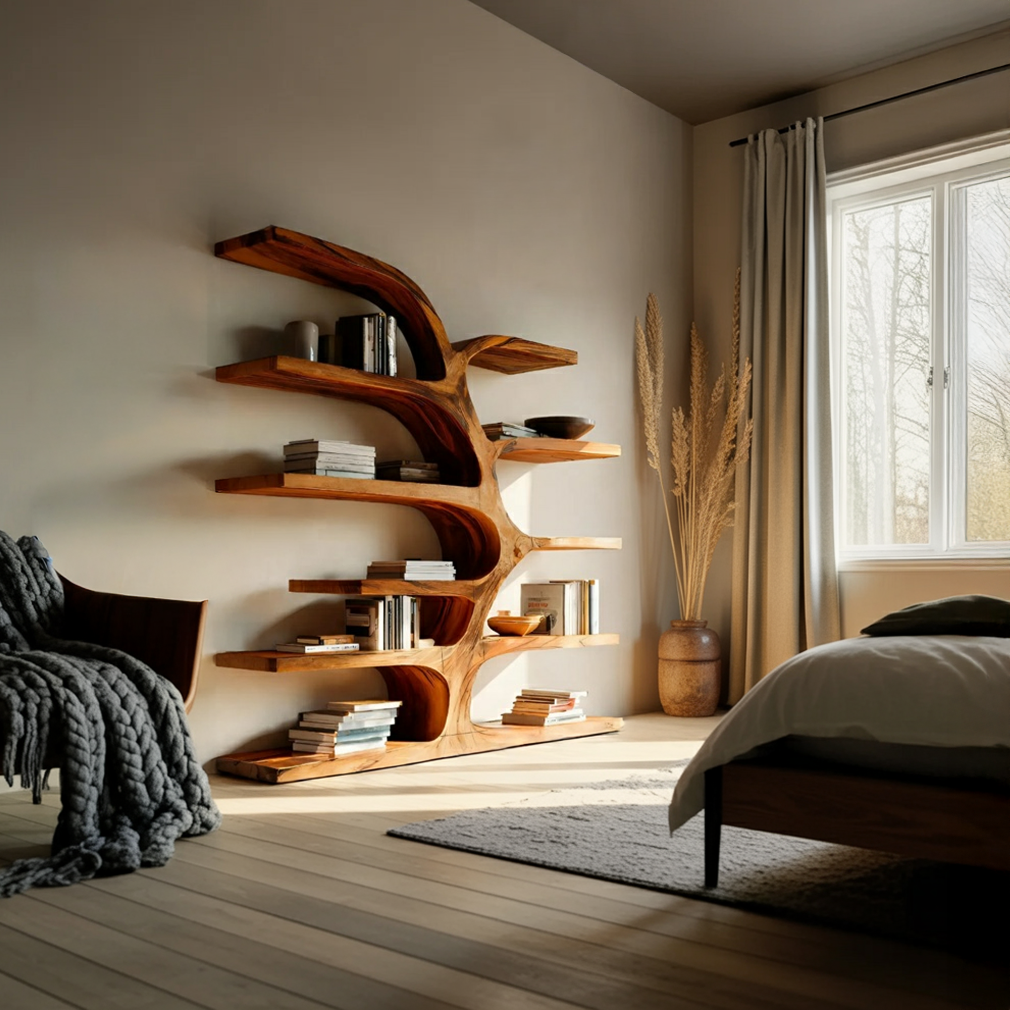 Handcrafted Curved Bookshelf For Living Room Furniture RTTHTTBS055