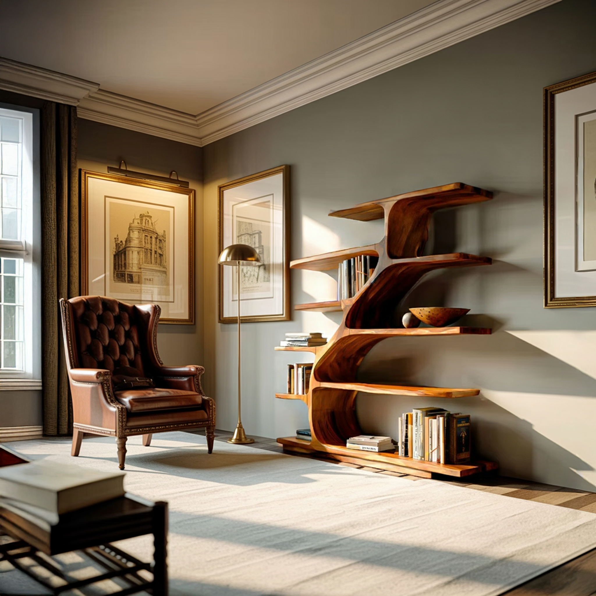 Organic Modern Bookshelf With Flowing Curves For Home Decor RTTHTTBS056