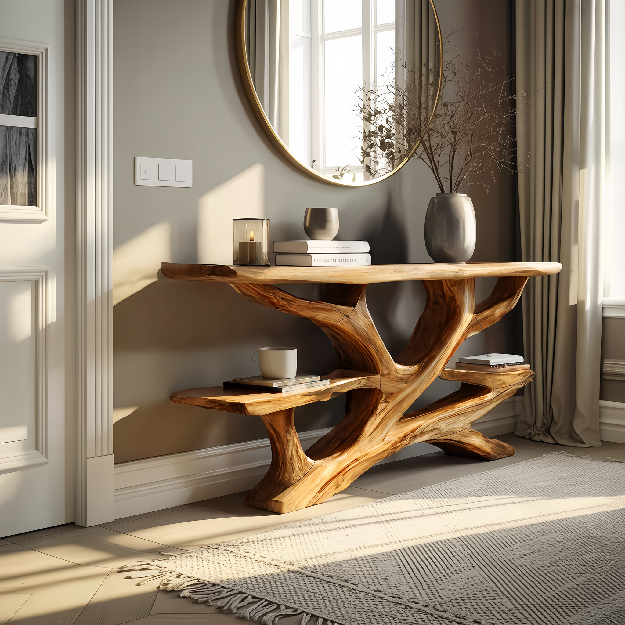 Handcrafted Wooden Live Edge Console Table For Luxury Living Room Decor SILDTTNCS047