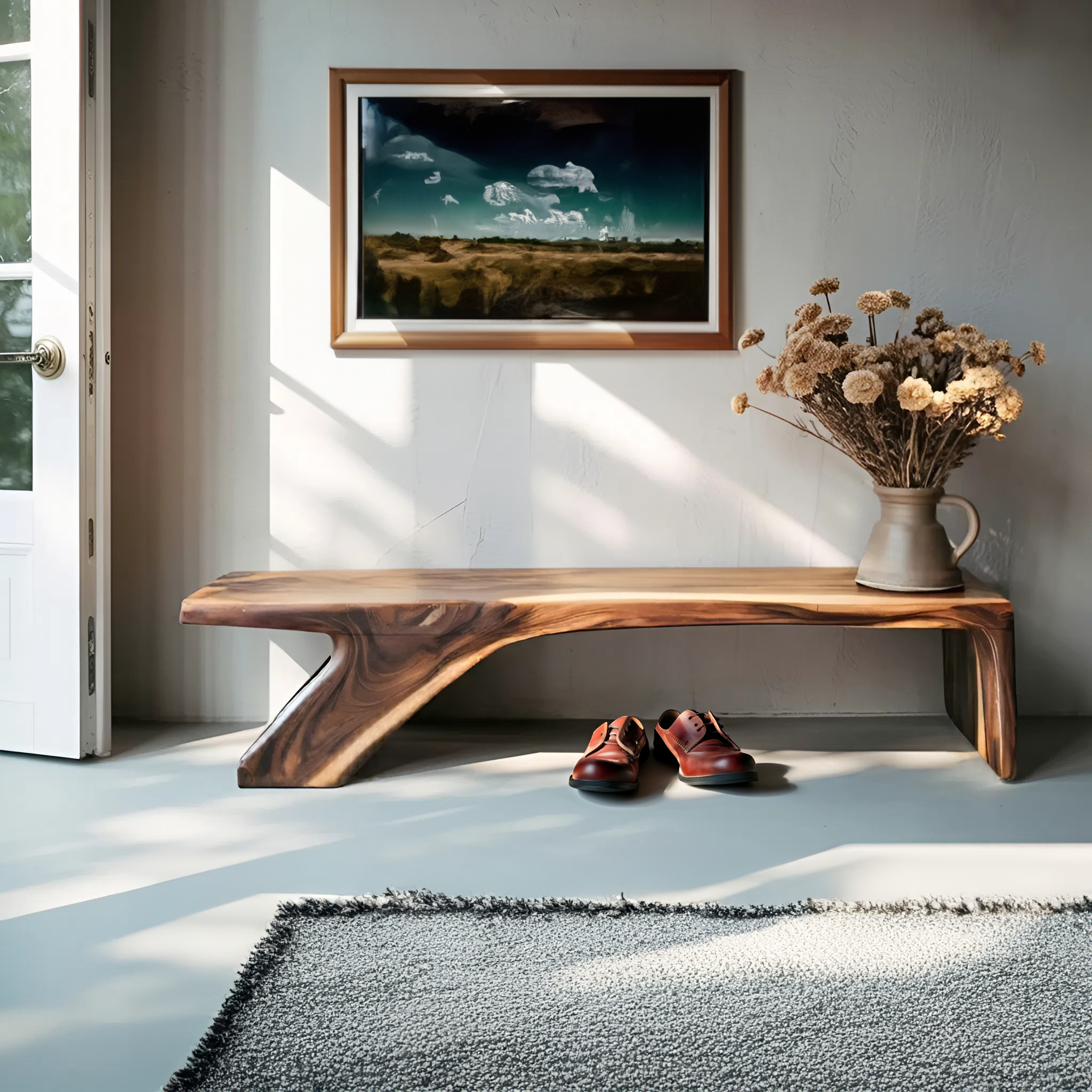Architectural Bench With Sculpted Z Base For Entryway SITHTTCHR039