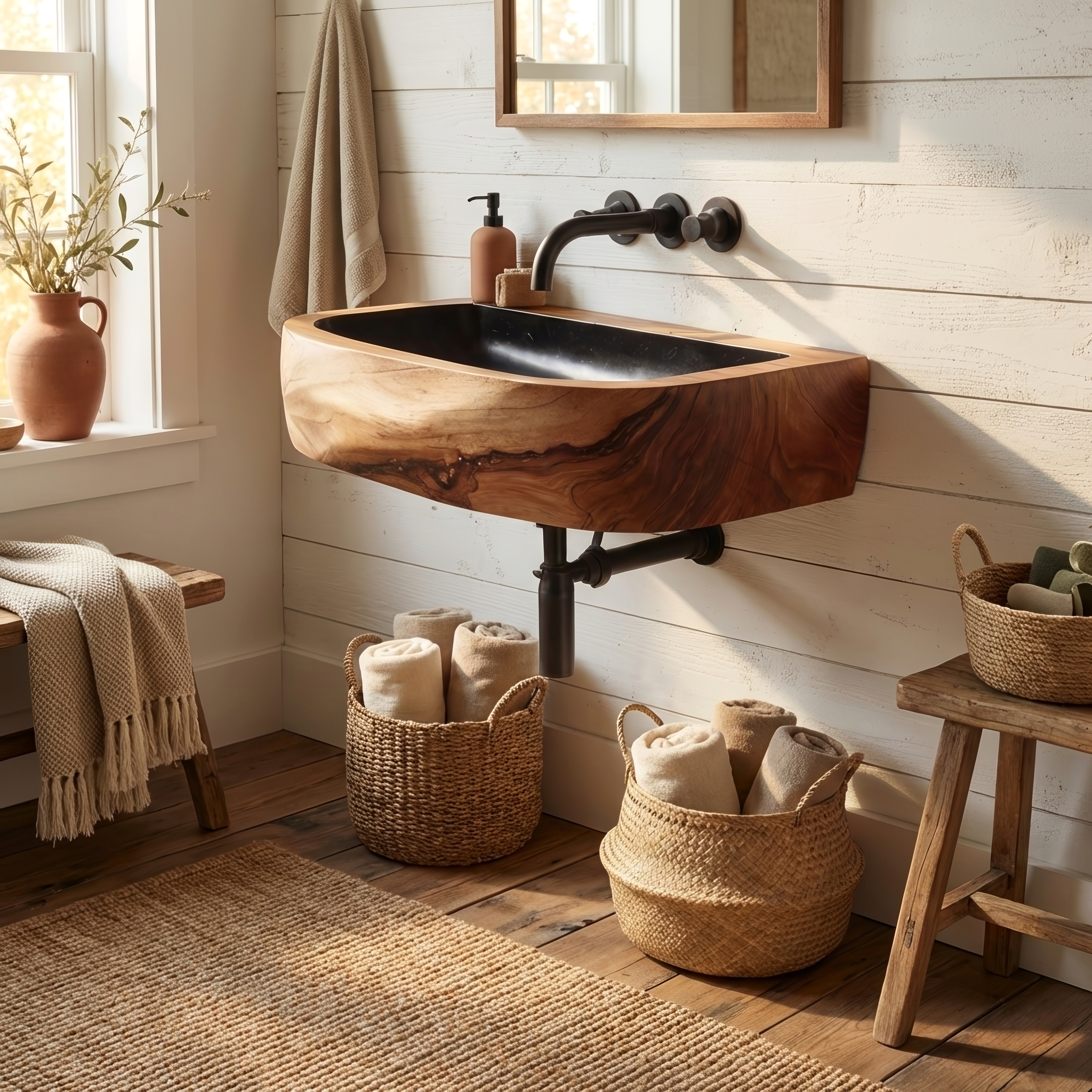 Mid Century Wall Mounted Wooden Bathroom Sink For Modern Bathroom Decor SILDTTNVS029