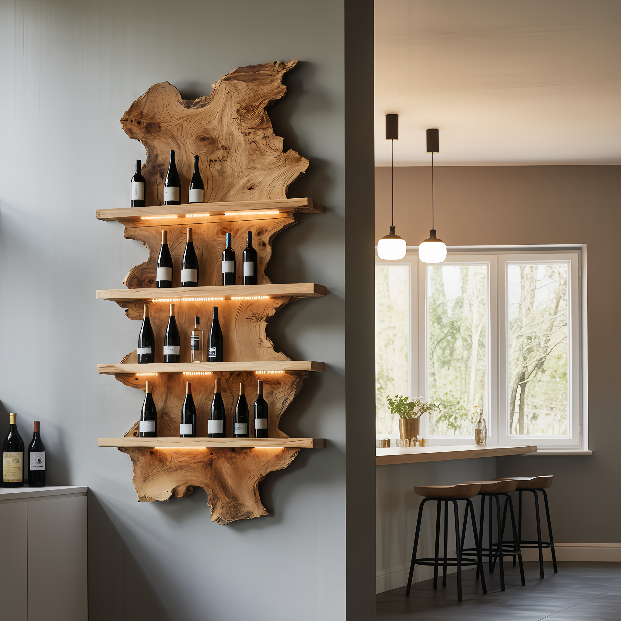 Mid Century Live Edge Wine Holder For Bar Decor And Home Art SILDTTRWH060
