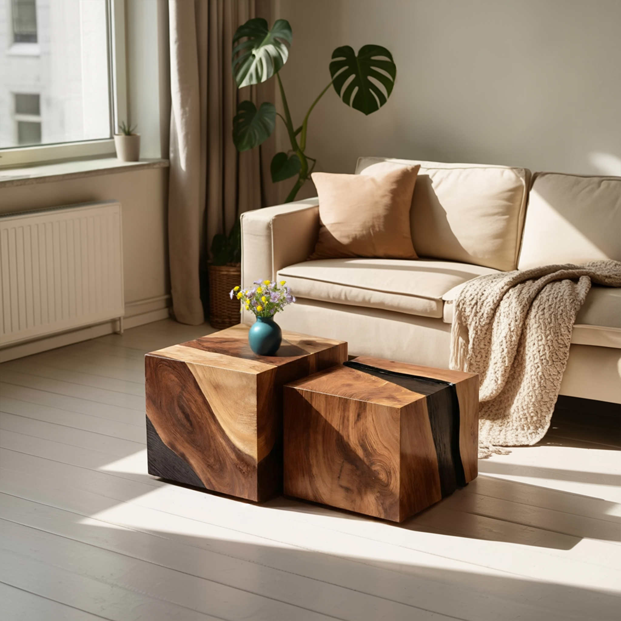 Modern Wooden Cube Coffee Table For Minimalist Living Room SILDTTNCF031