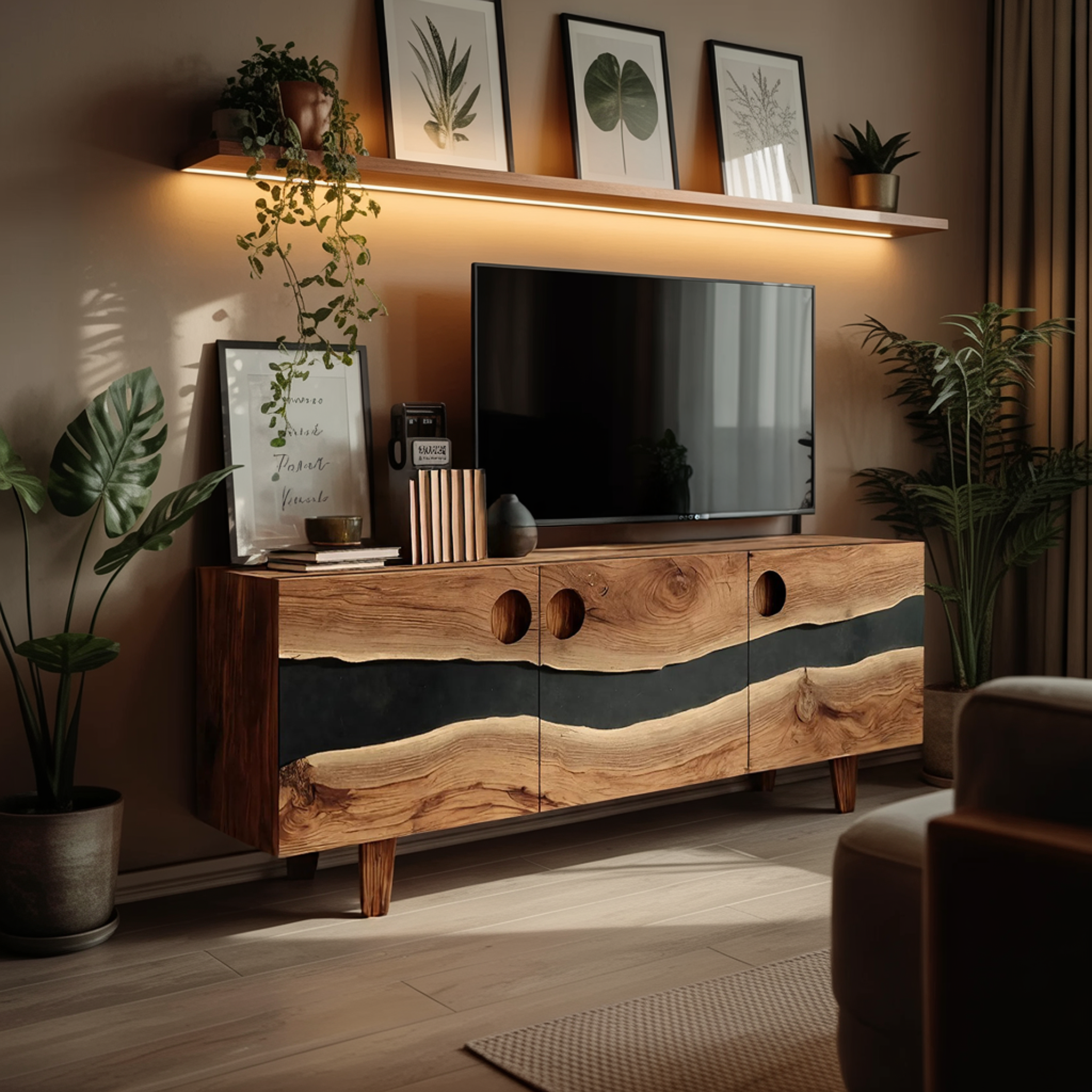 Farmhouse Solid Wood Media Stand For Home Decor SILDTTNTVC111
