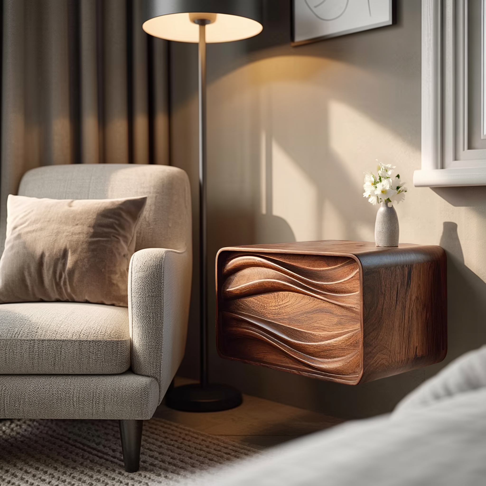 Organic Sculptural Floating Bedside Table For Bedroom Decor RTTHHNNS012