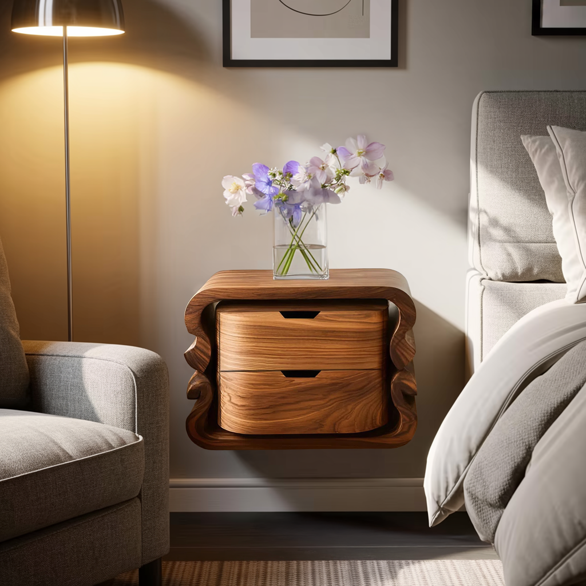 Sculptural Floating Nightstand For Modern Bedroom RTTHHNNS009