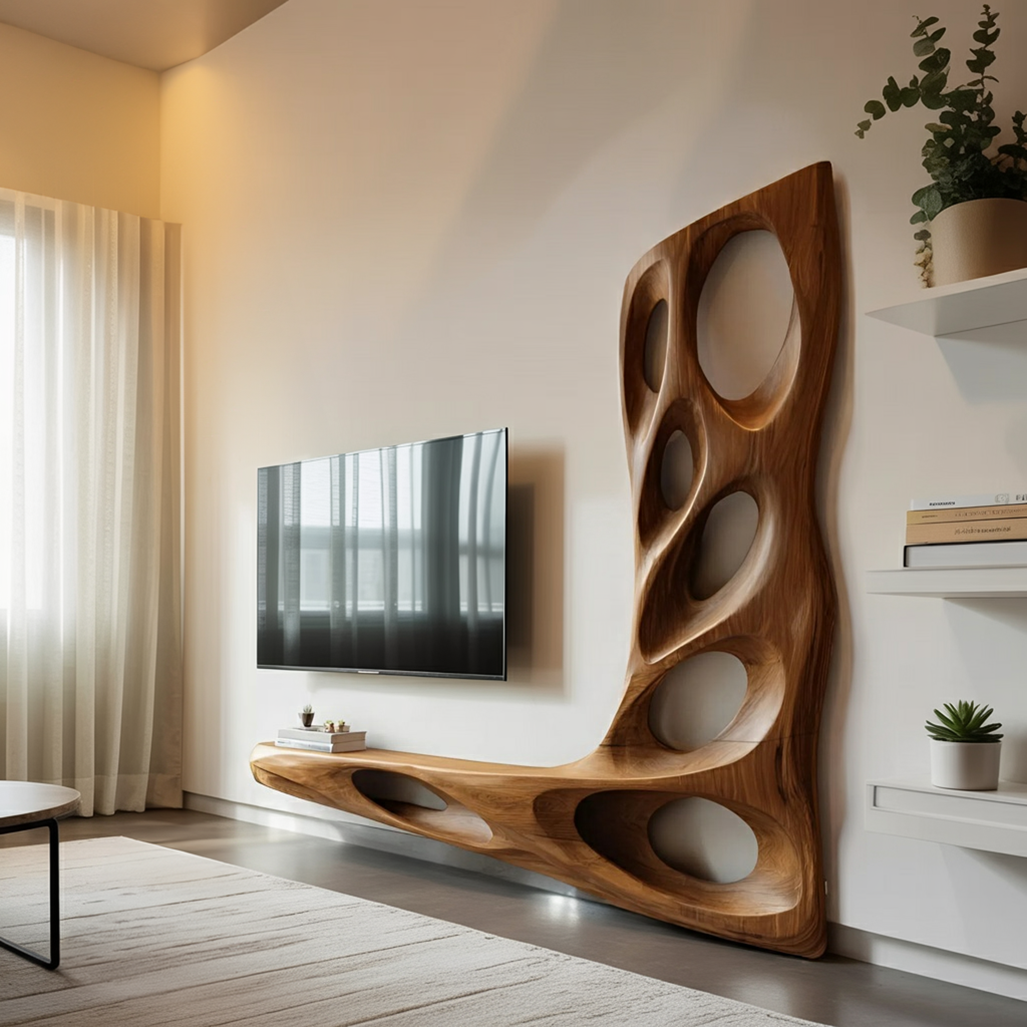 Modern Sculptural TV Wall Console For Living Room Decor SITHHNTVC037