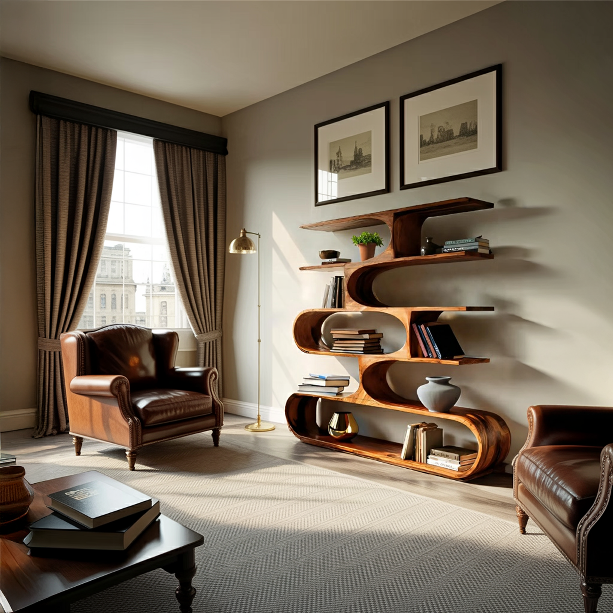 Artistic Curved Bookcase For Living Room Decor RTTHTTBS054