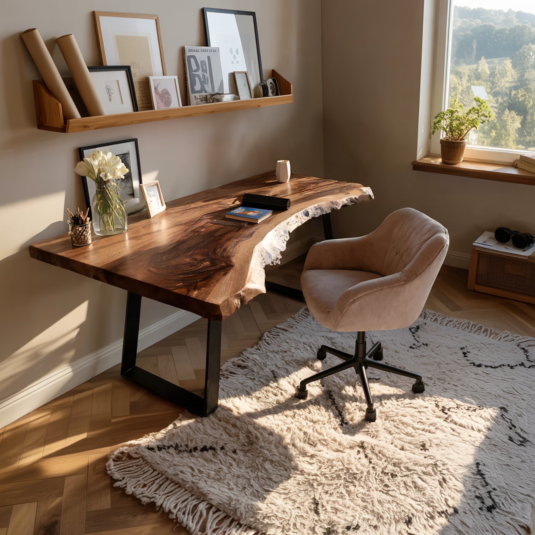 Mid Century Live Edge Wood Desk For Home Decor SILDTTNDE021