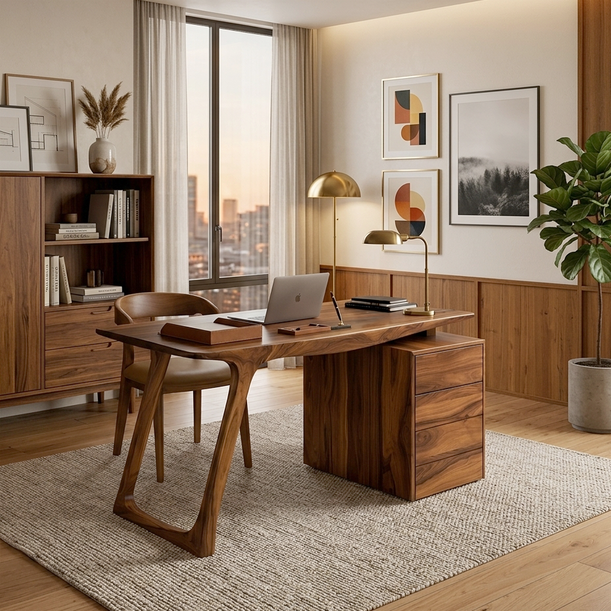 Contemporary Live Edge Office Desk With Storage Cabinet For Workspace SITHHNDE028