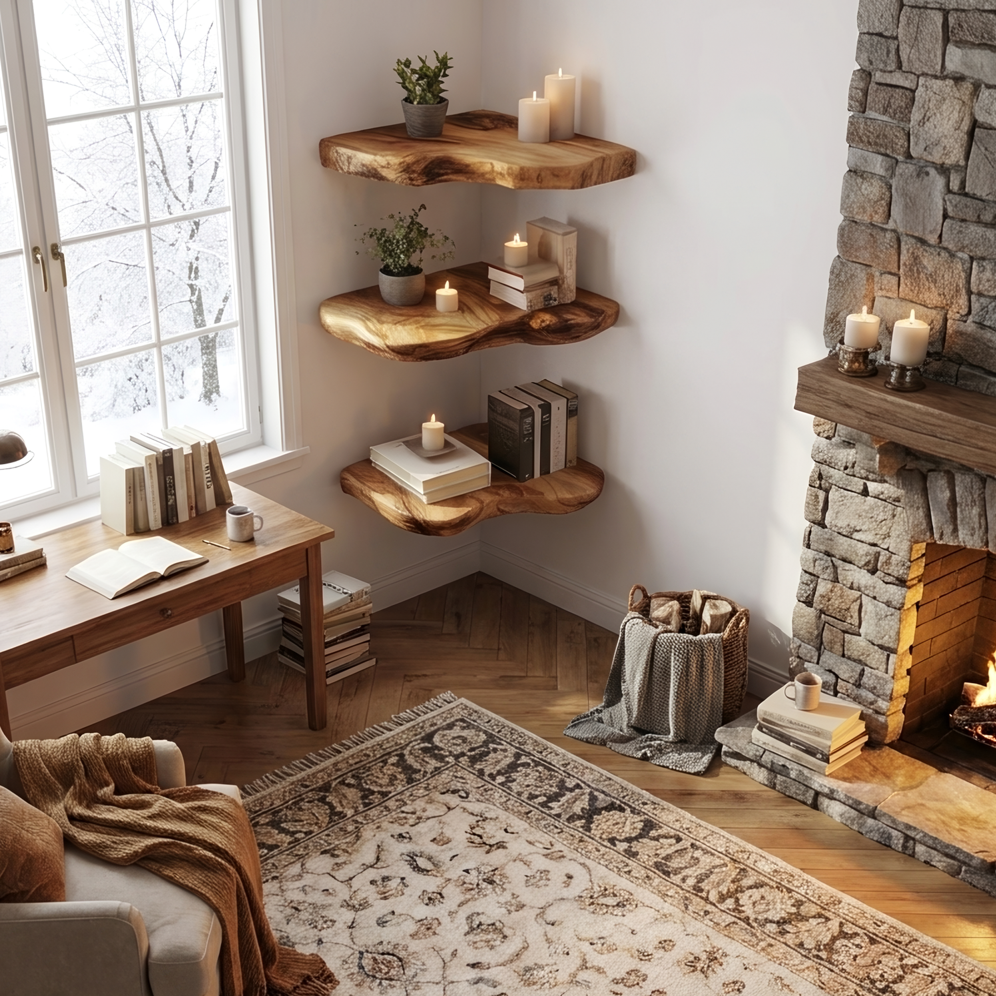 Modern Solid Wood Corner Shelf For Entryway Design And Display SILDTTRCN004