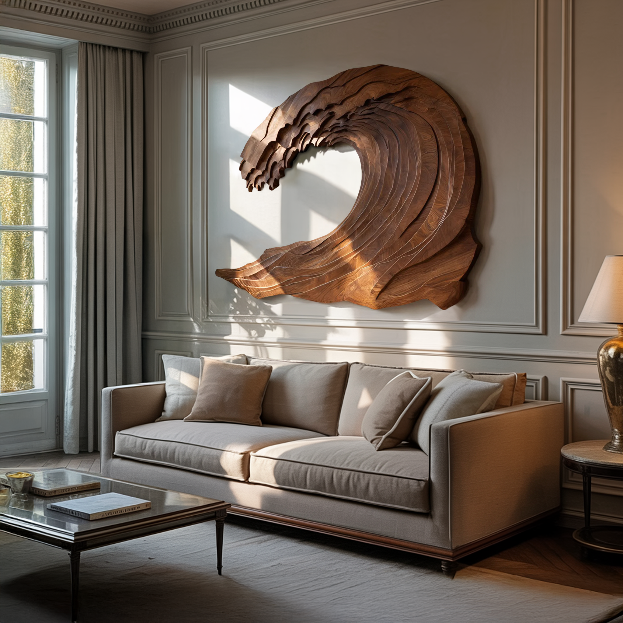 Organic Carved Wave Wall Art Above Sofa For Living Room RTTHHNWA082
