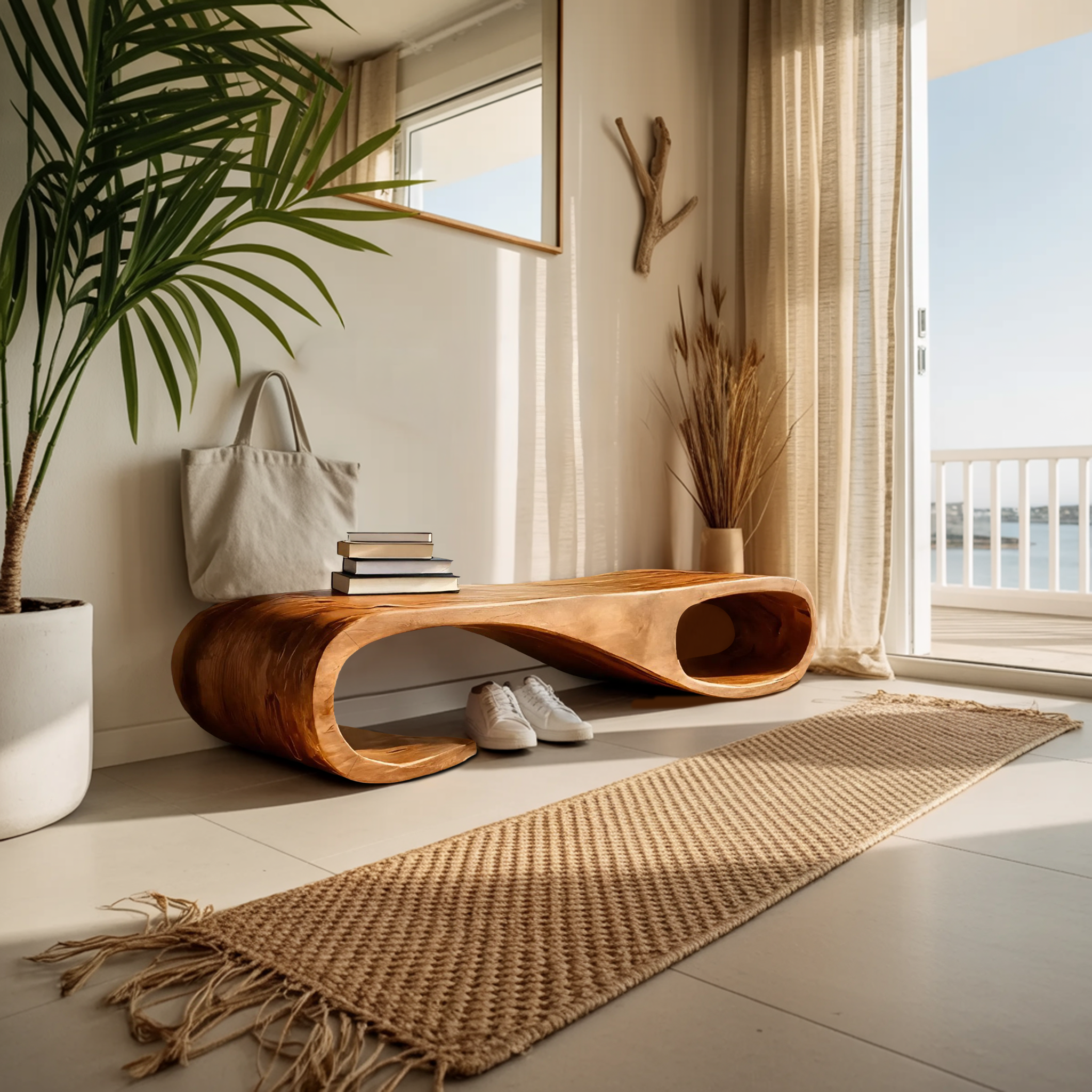 Modern Curved Bench For Entryway Furniture Accent Piece RTTHTTCHR080