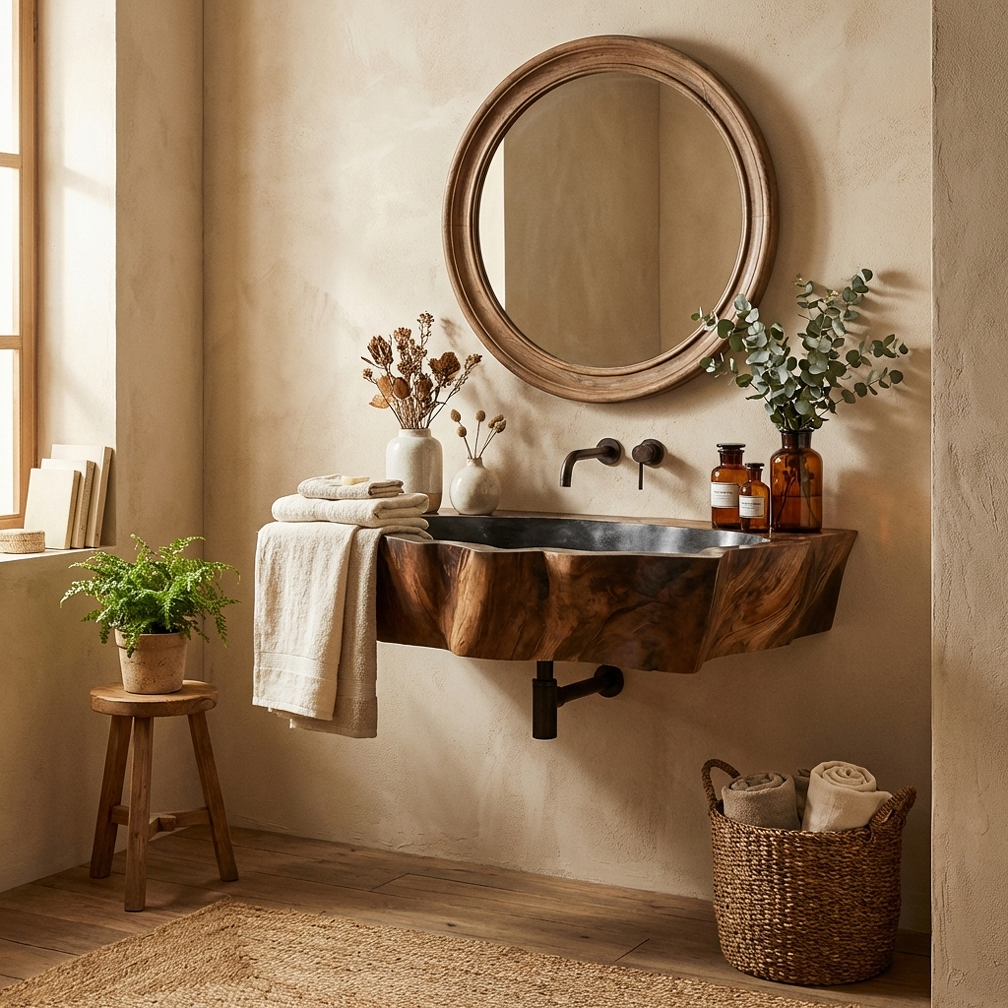 Farmhouse Wall Mounted Wooden Bathroom Sink For Vintage Bathroom Decor SILDTTNVS054
