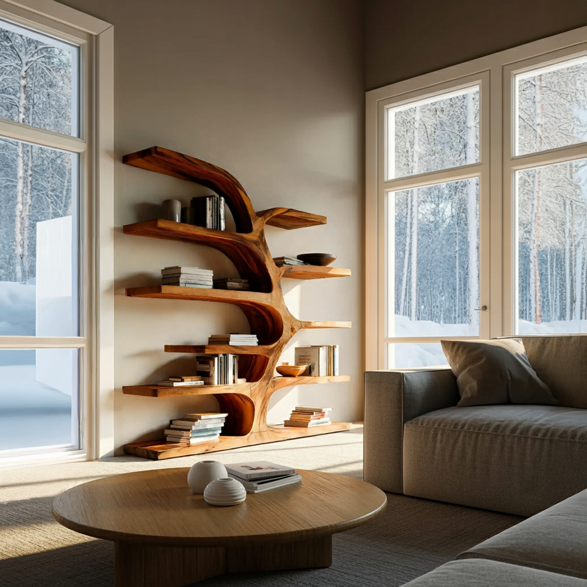 Handcrafted Curved Bookshelf For Living Room Furniture RTTHTTBS055