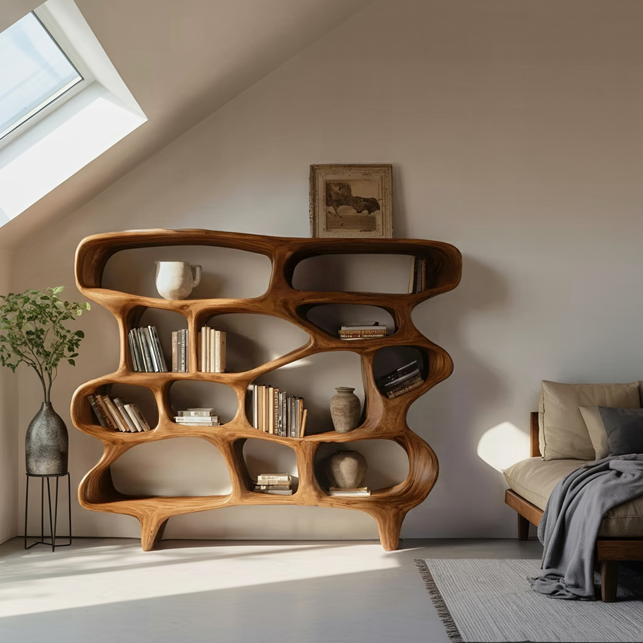 Organic Sculptural Bookshelf For Living Room Or Office Decor SITHHNBS065