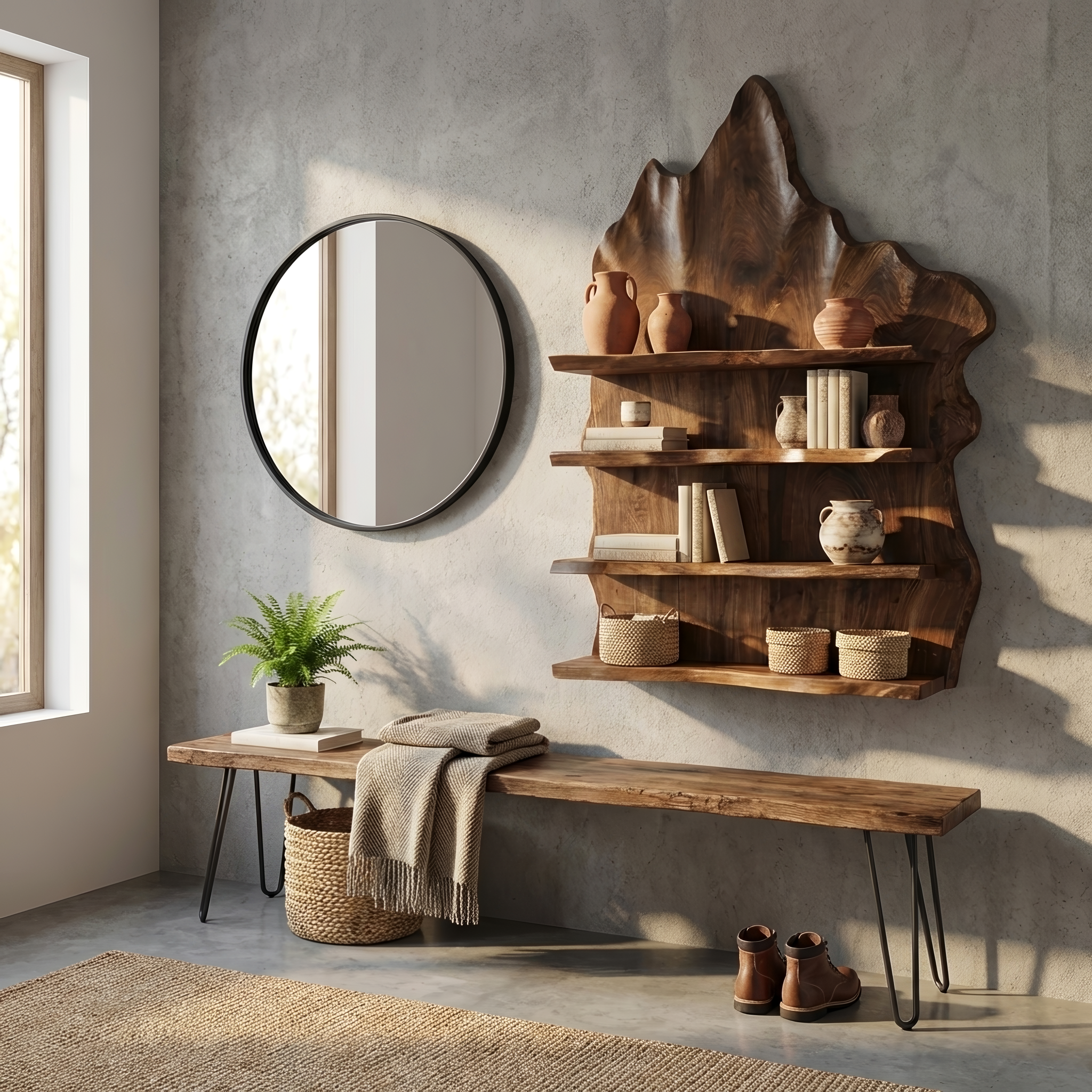 Industrial Live Edge Wall Mount Shelf For Living Room Decor SILDTTRWMS009