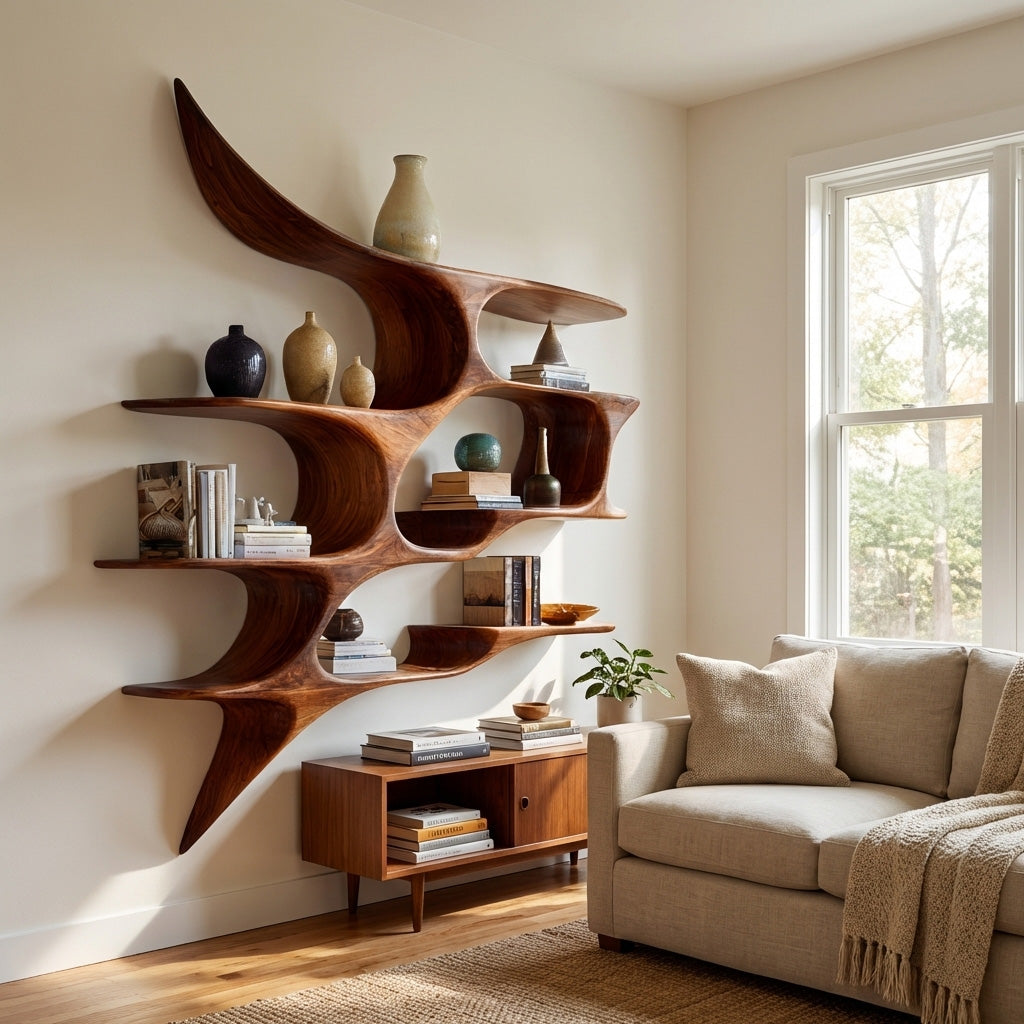 Artistic Wooden Wall Shelf For Living Room Decor RTTHHNWMS005
