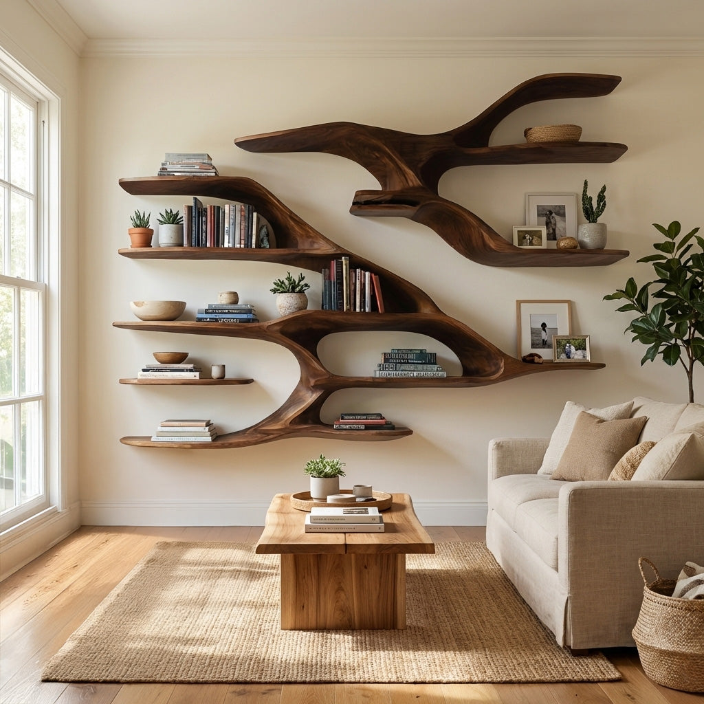 Contemporary Wooden Wall Shelf For Living Room Decor RTTHHNWMS012