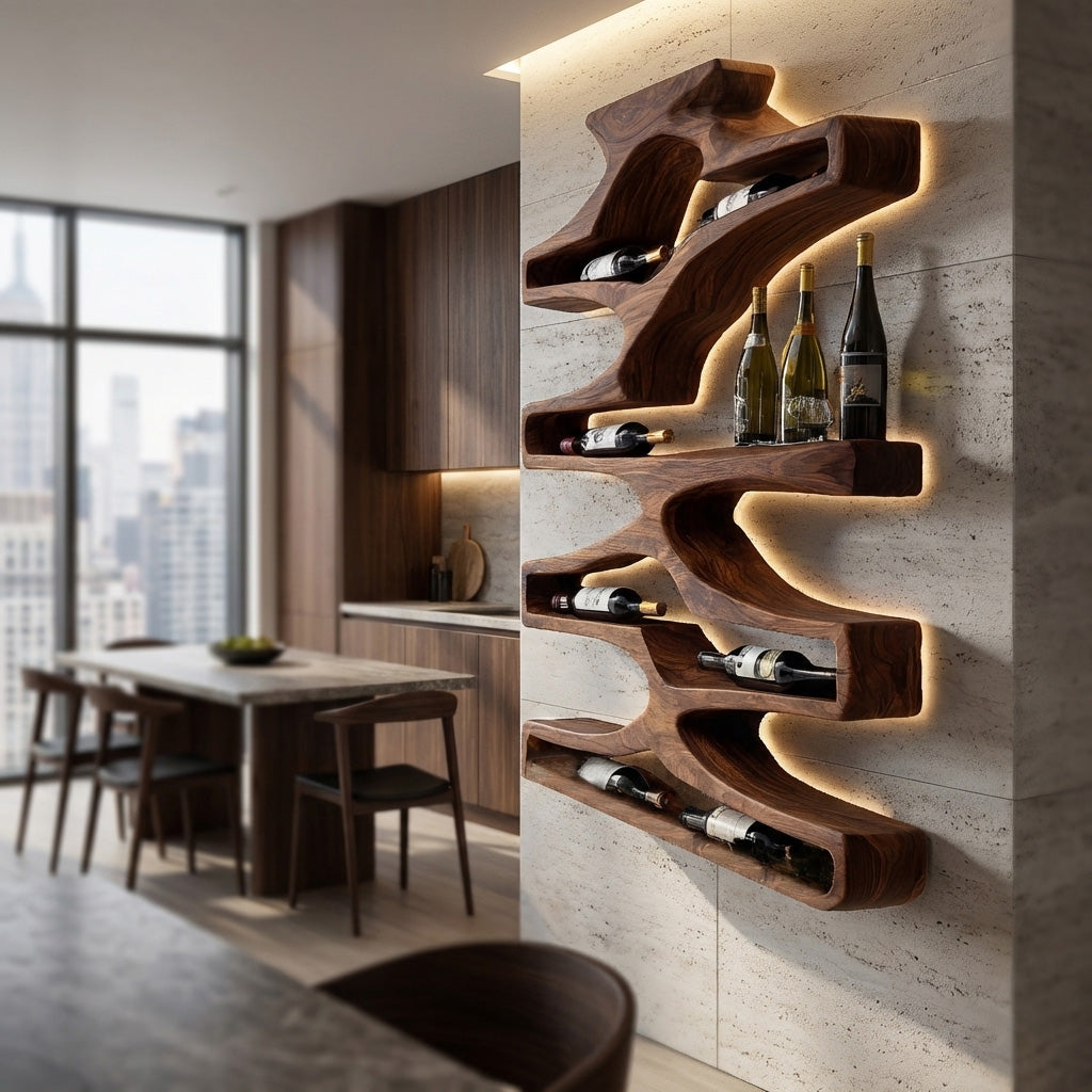 Contemporary Wall Wine Storage Natural Wood For Dining Room RTTHHNWH002
