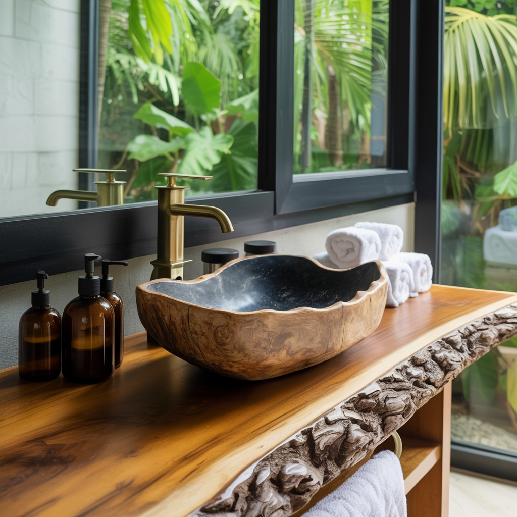 Solid Wood Sink Mid Century Look For Bathroom Interior SILDTTRVS012