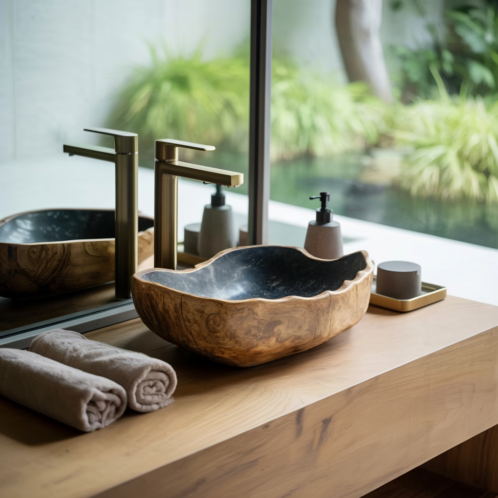 Solid Wood Sink Mid Century Look For Bathroom Interior SILDTTRVS012