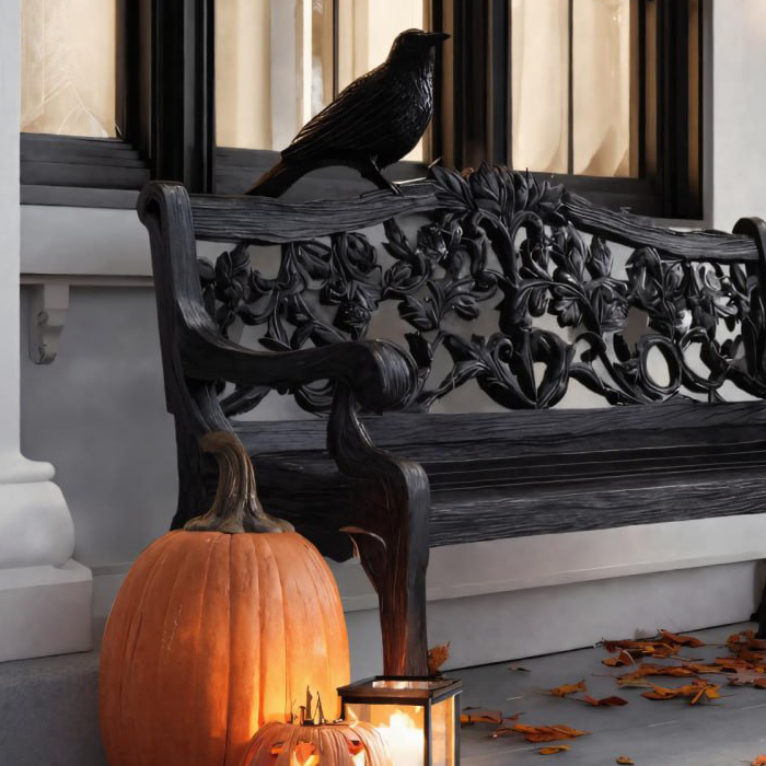 Gothic Carved Raven Bench For Halloween Porch Decor Or Garden SITHTTHW002