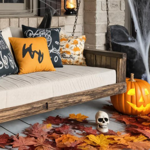 Rustic Wooden Porch Swing With Chains For Halloween Outdoor Decor SITHTTHW001