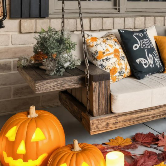 Rustic Wooden Porch Swing With Chains For Halloween Outdoor Decor SITHTTHW001