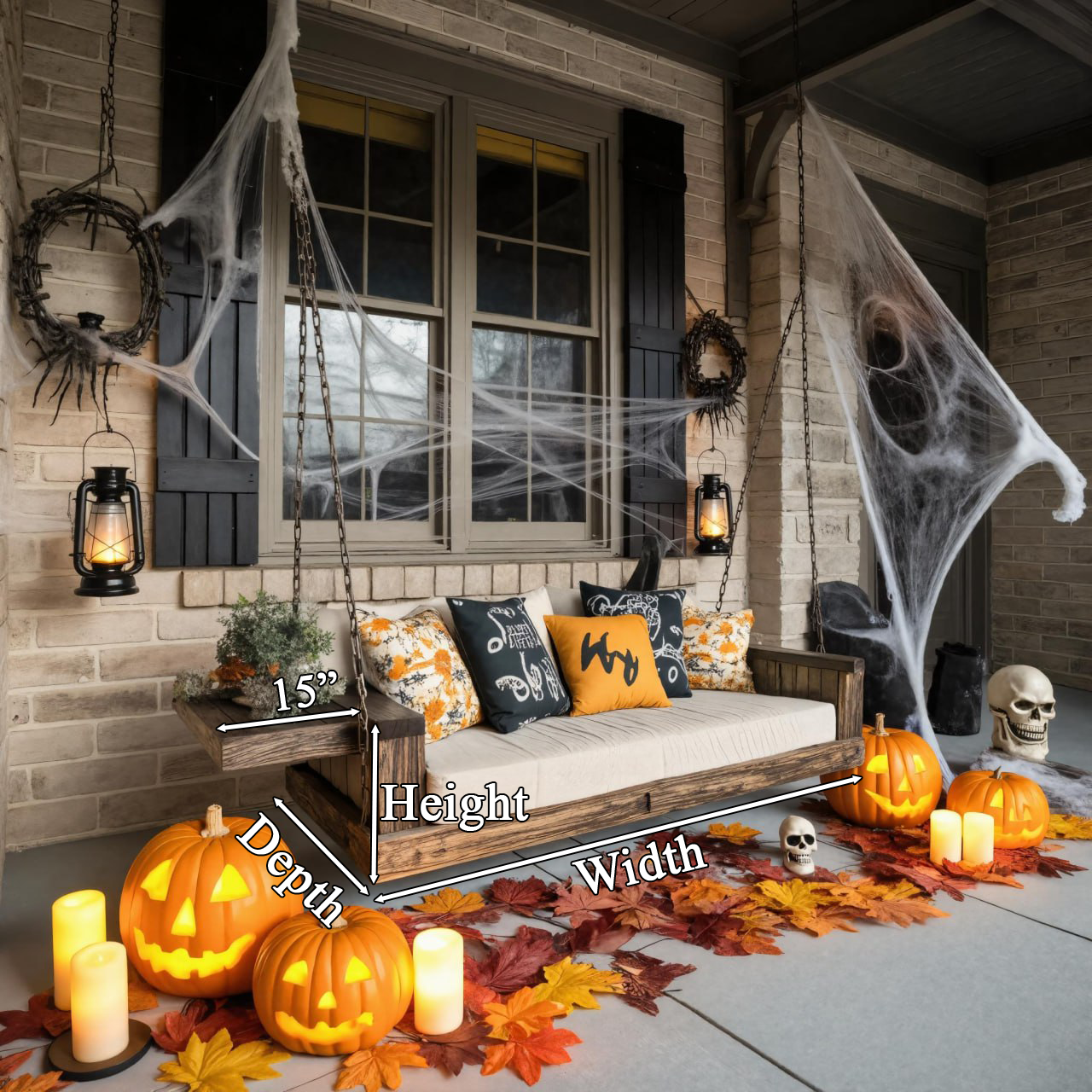 Rustic Wooden Porch Swing With Chains For Halloween Outdoor Decor SITHTTHW001